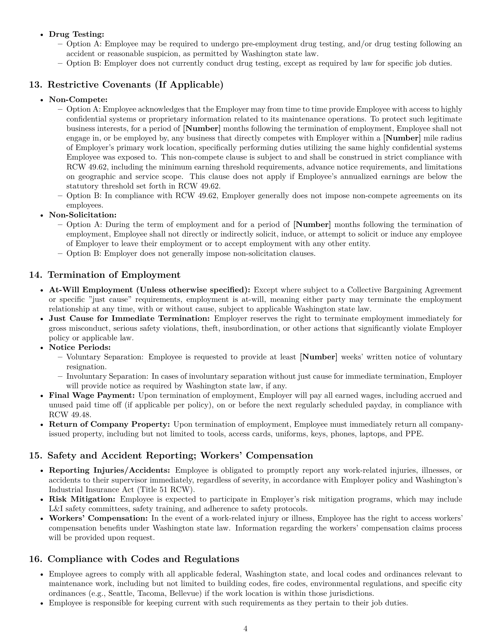 Preview page 4 of Pro Washington maintenance technician employment contract template