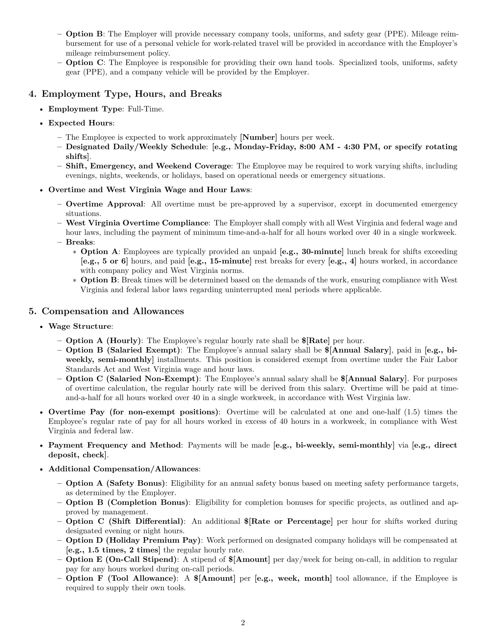 Preview page 2 of Pro West Virginia maintenance technician employment contract template