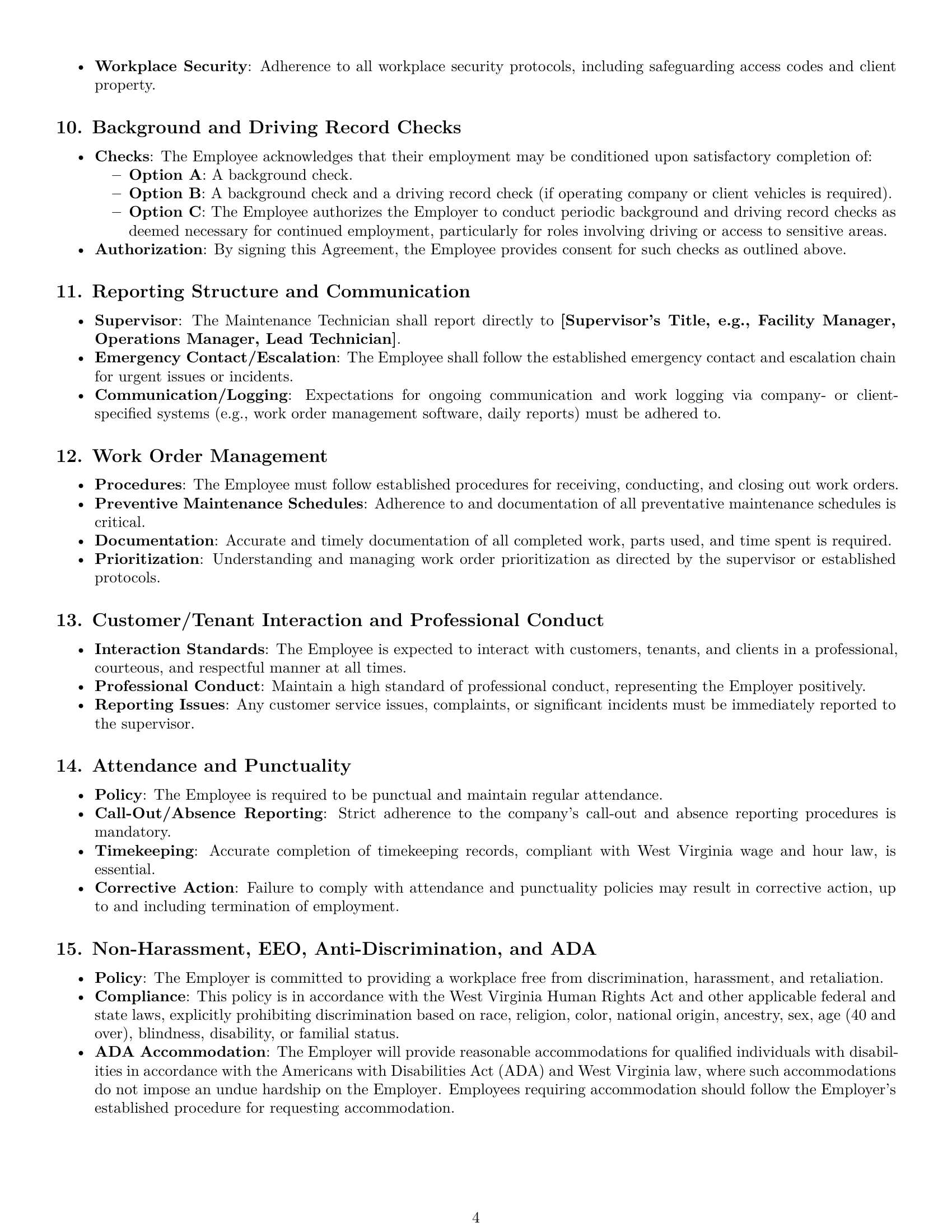 Preview page 4 of Pro West Virginia maintenance technician employment contract template