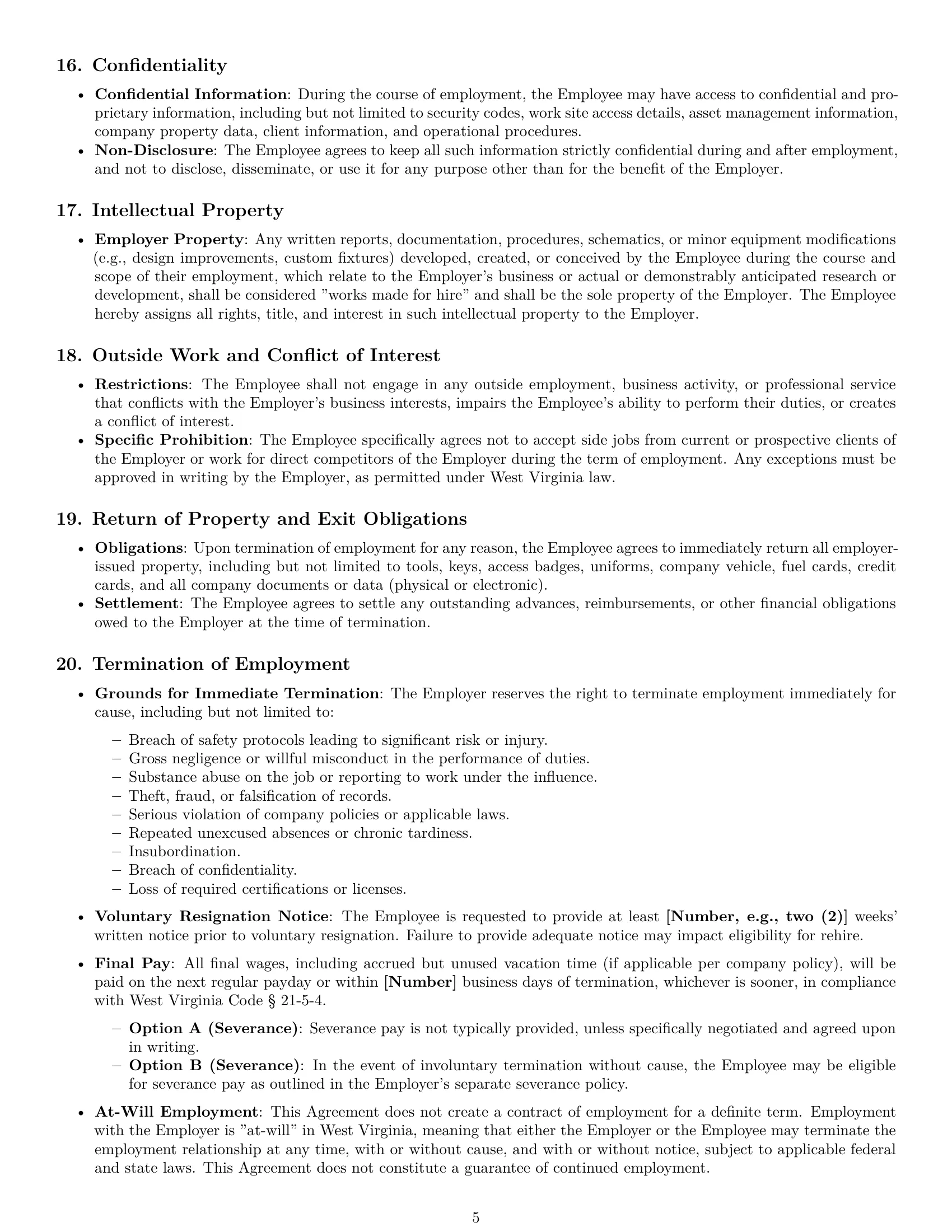 Preview page 5 of Pro West Virginia maintenance technician employment contract template