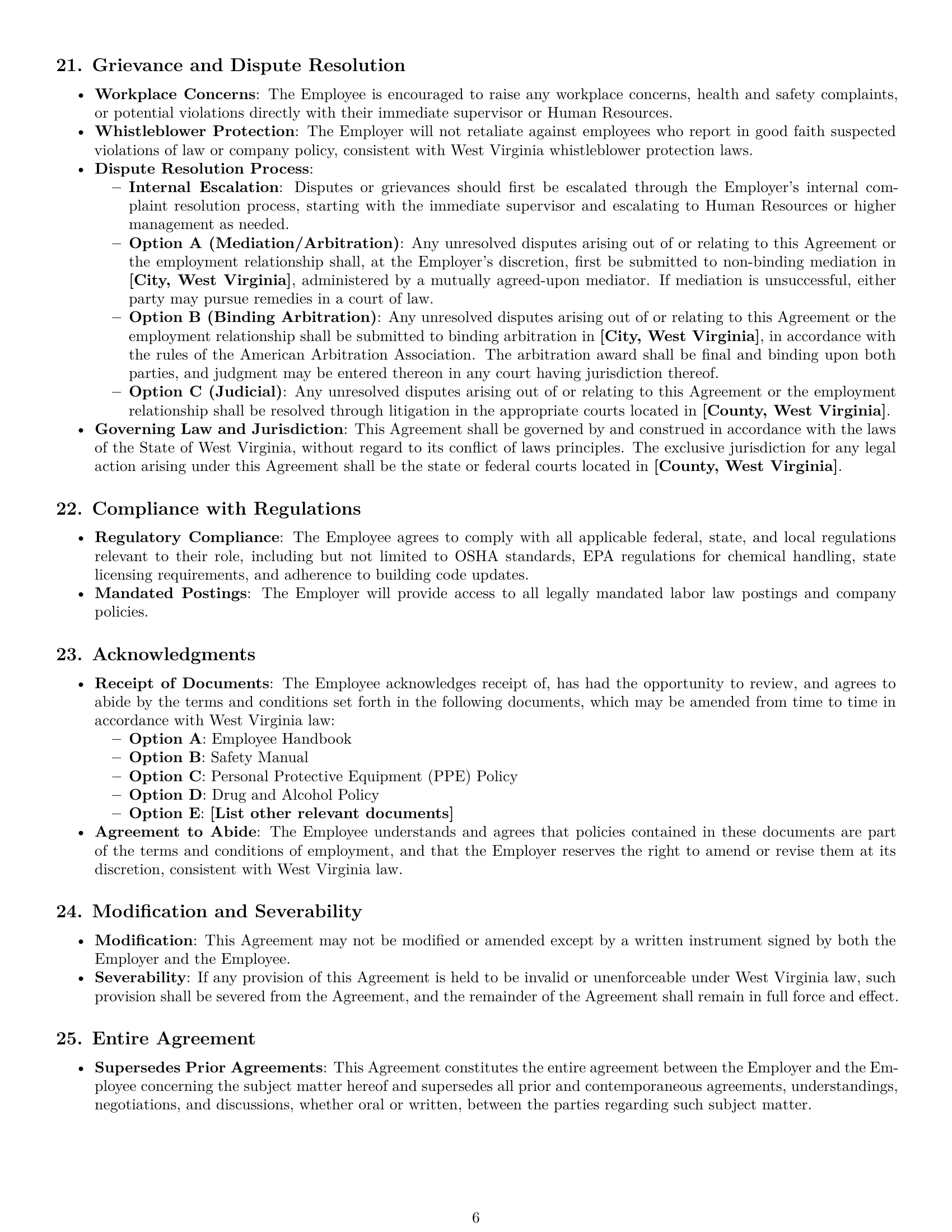 Preview page 6 of Pro West Virginia maintenance technician employment contract template