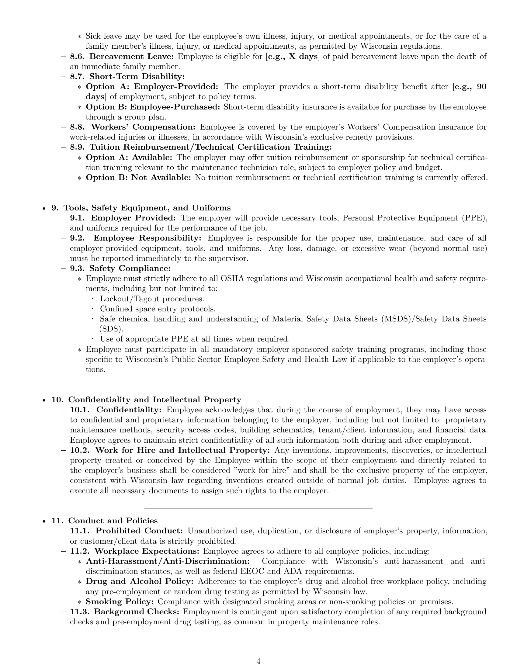 Preview page 4 of Pro Wisconsin maintenance technician employment contract template