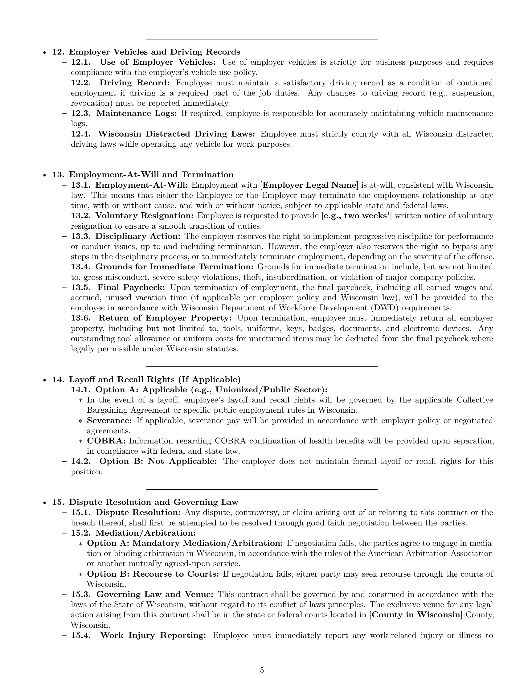 Preview page 5 of Pro Wisconsin maintenance technician employment contract template