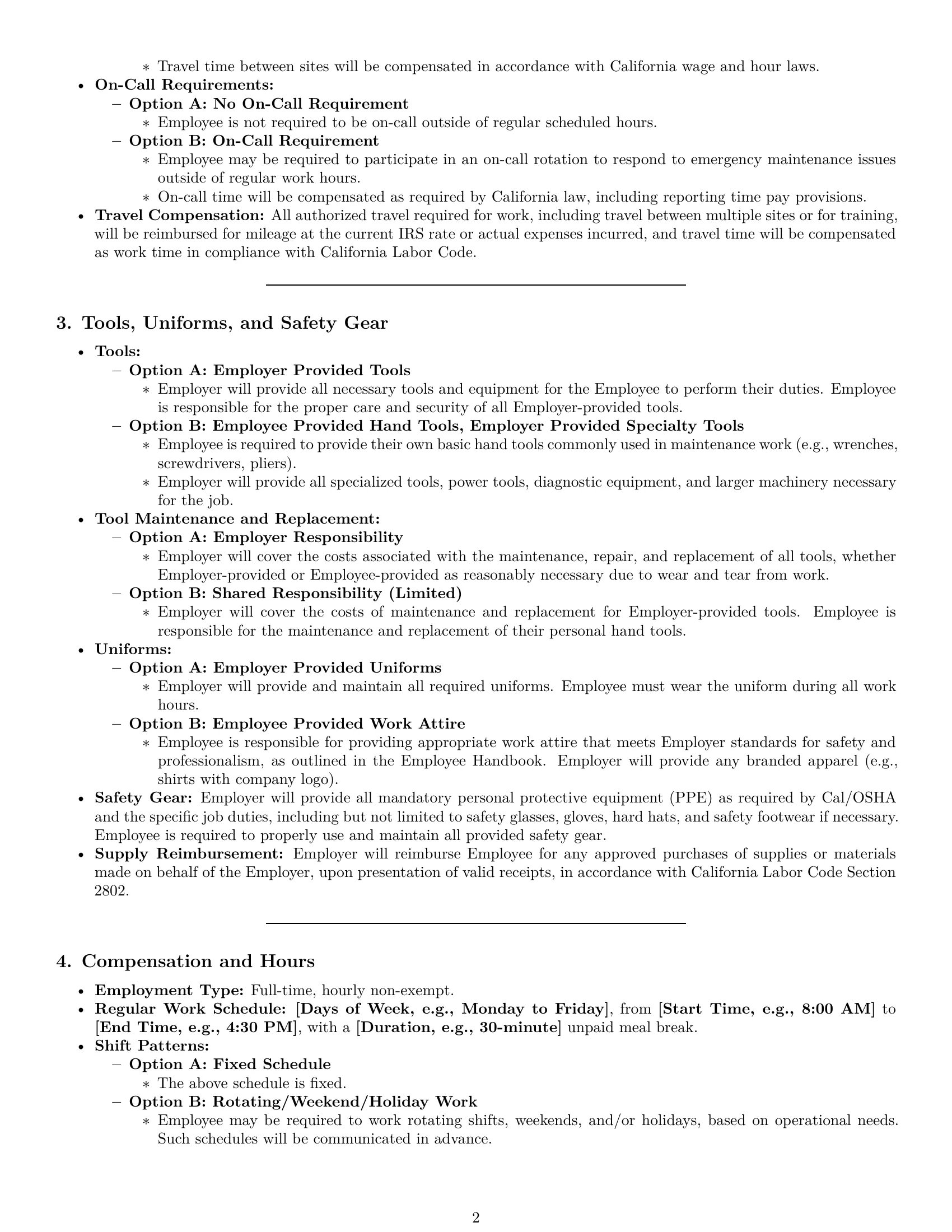 Preview page 2 of Pro California maintenance technician employment contract template