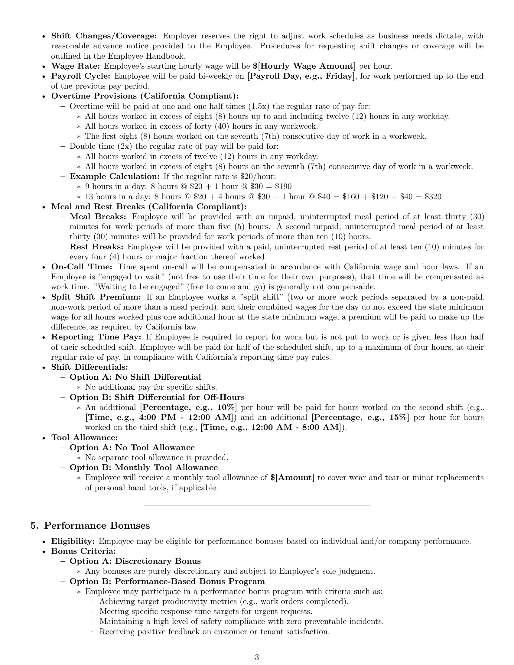 Preview page 3 of Pro California maintenance technician employment contract template