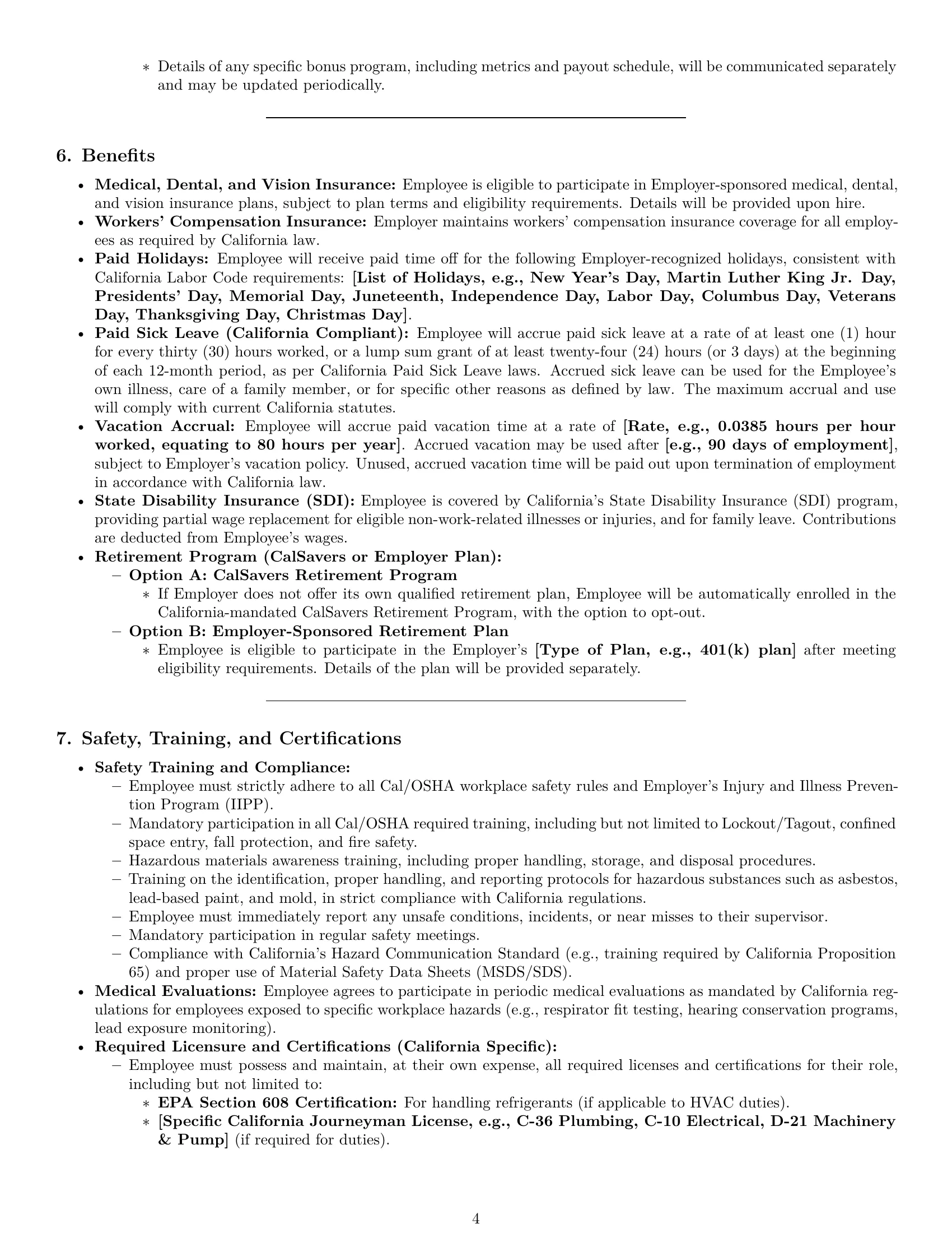 Preview page 4 of Pro California maintenance technician employment contract template