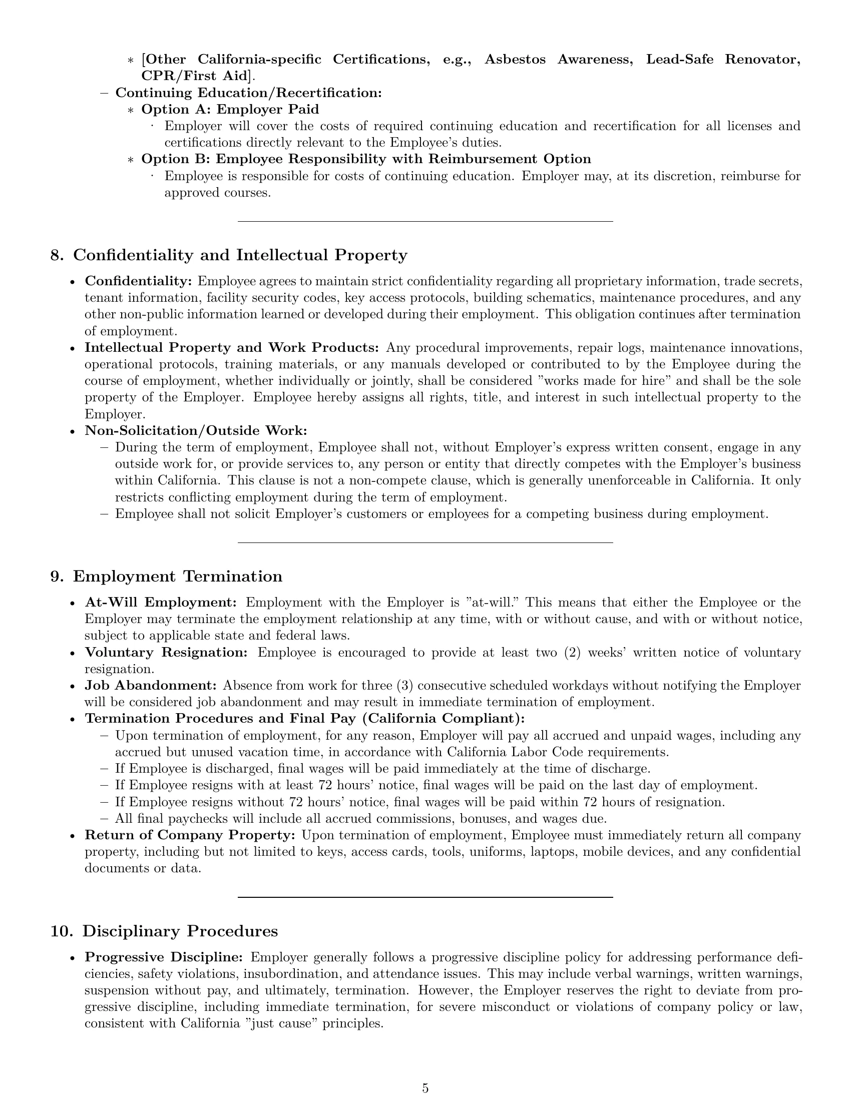 Preview page 5 of Pro California maintenance technician employment contract template