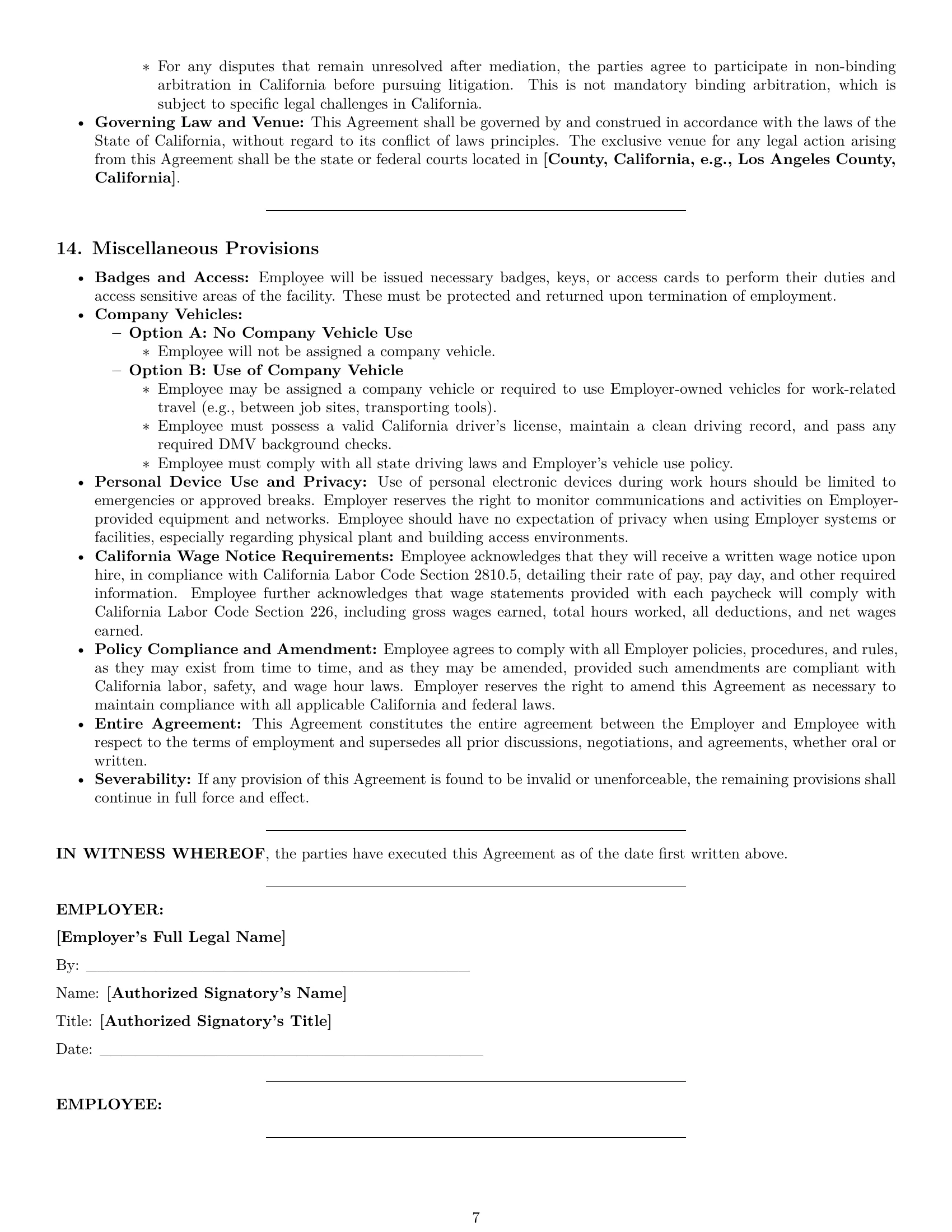 Preview page 7 of Pro California maintenance technician employment contract template