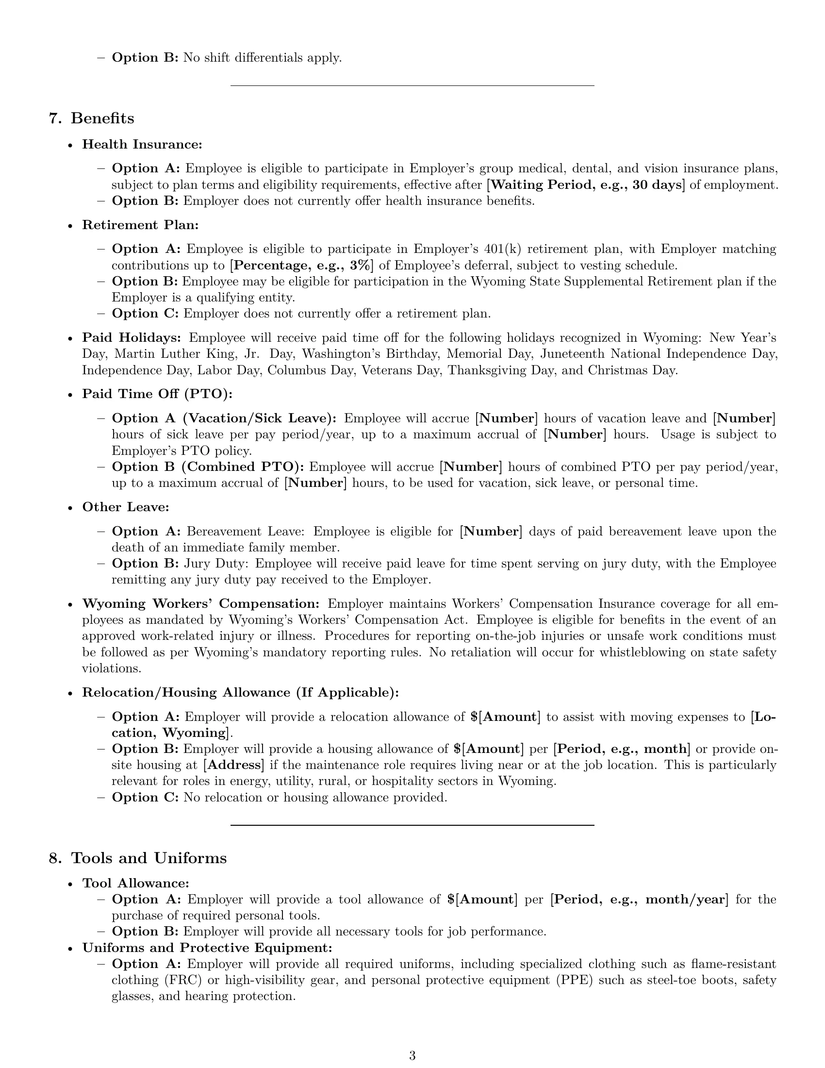 Preview page 3 of Pro Wyoming maintenance technician employment contract template
