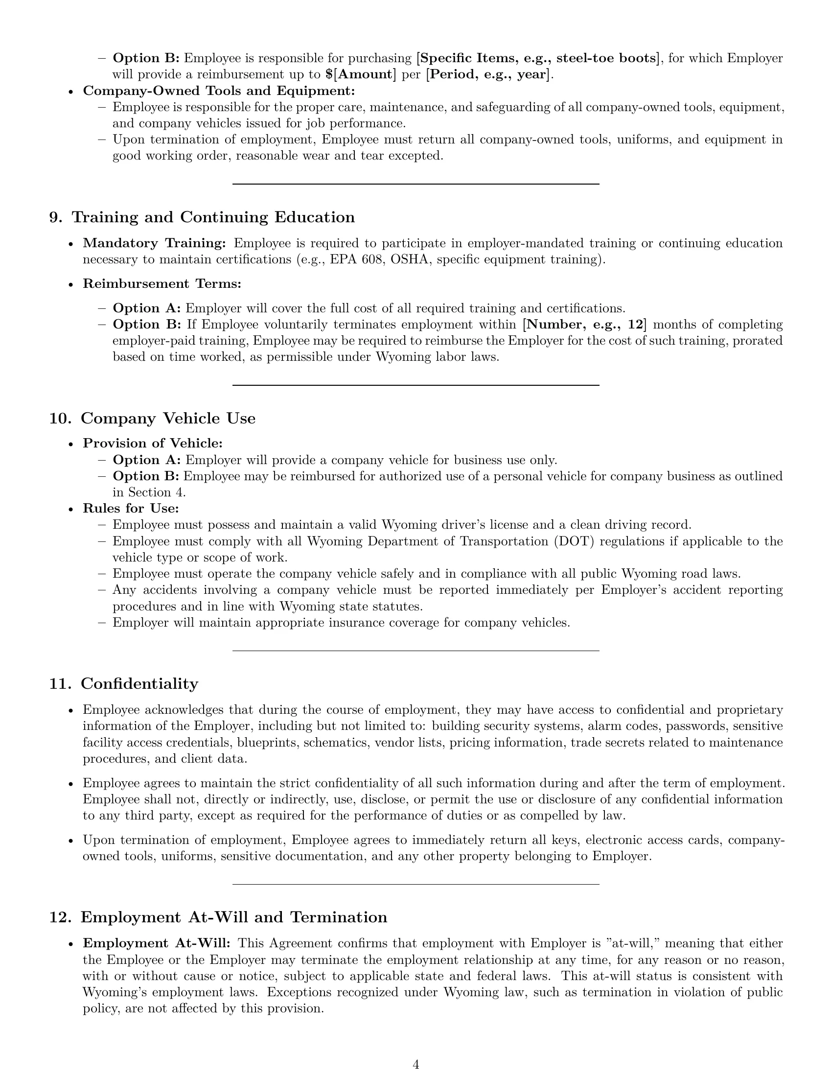 Preview page 4 of Pro Wyoming maintenance technician employment contract template