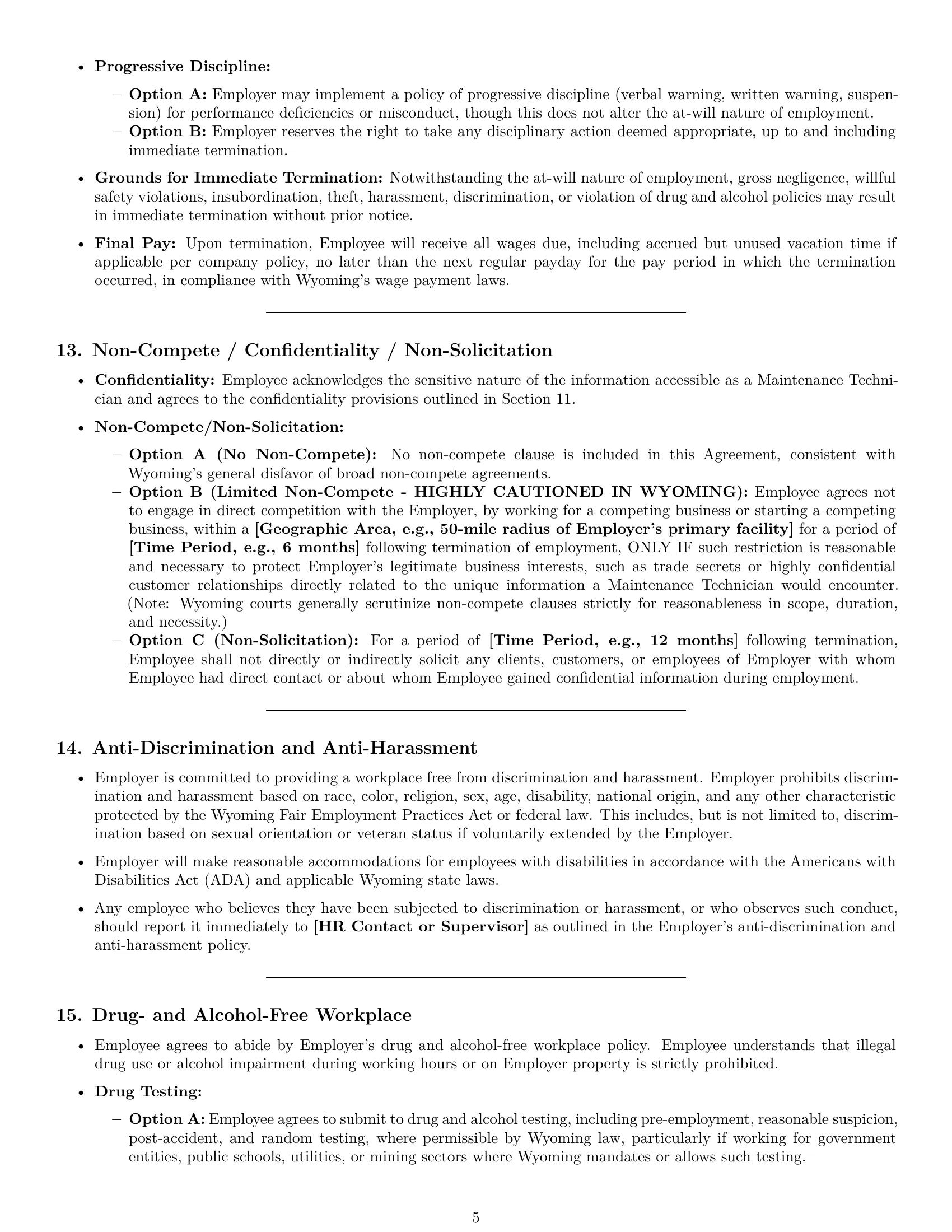 Preview page 5 of Pro Wyoming maintenance technician employment contract template
