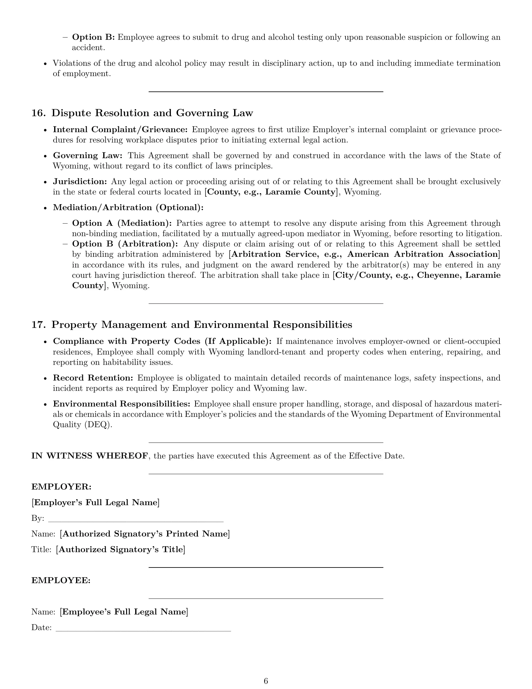 Preview page 6 of Pro Wyoming maintenance technician employment contract template