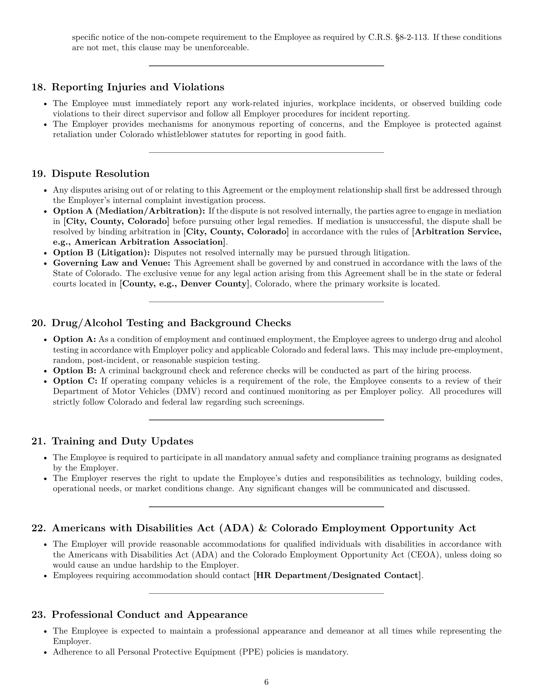 Preview page 6 of Pro Colorado maintenance technician employment contract template
