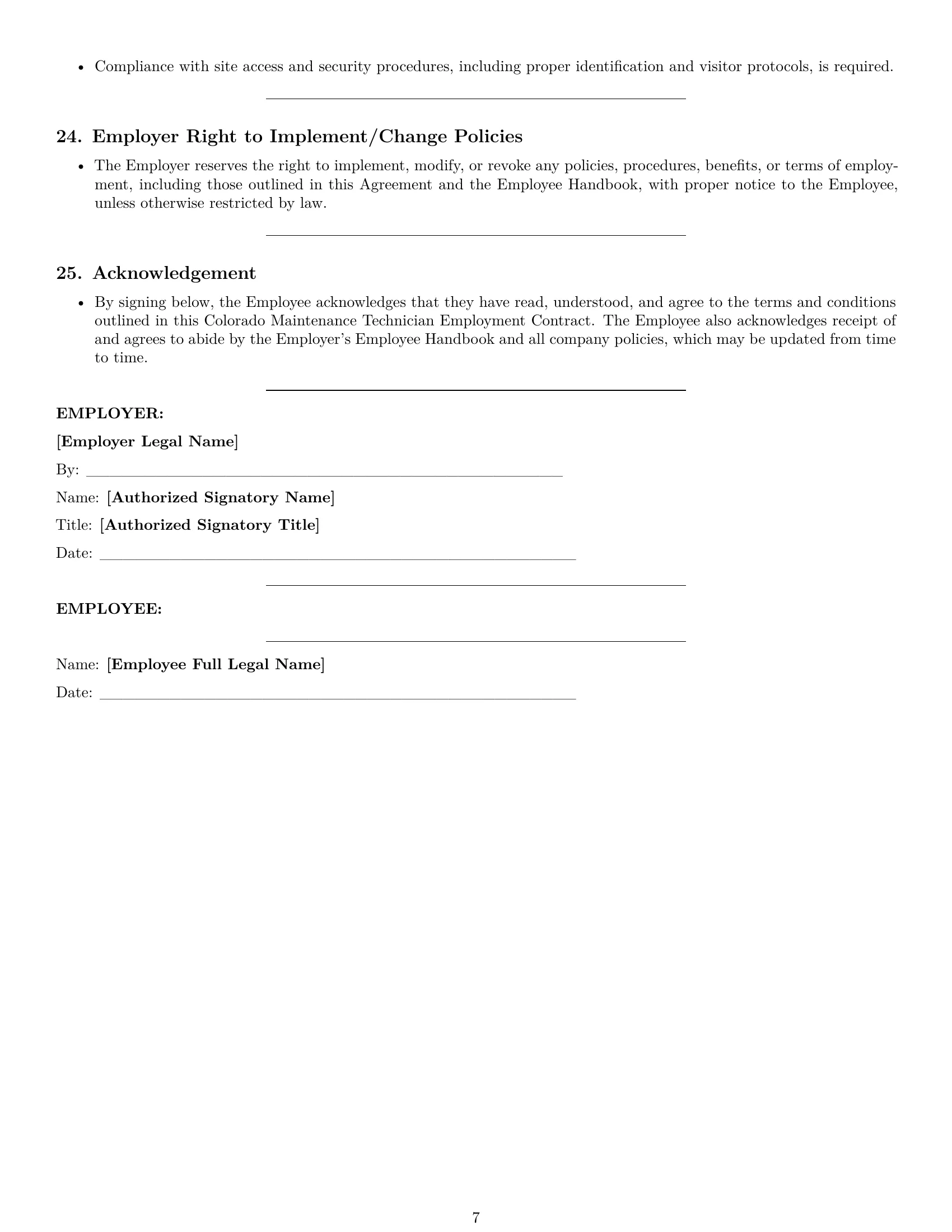 Preview page 7 of Pro Colorado maintenance technician employment contract template