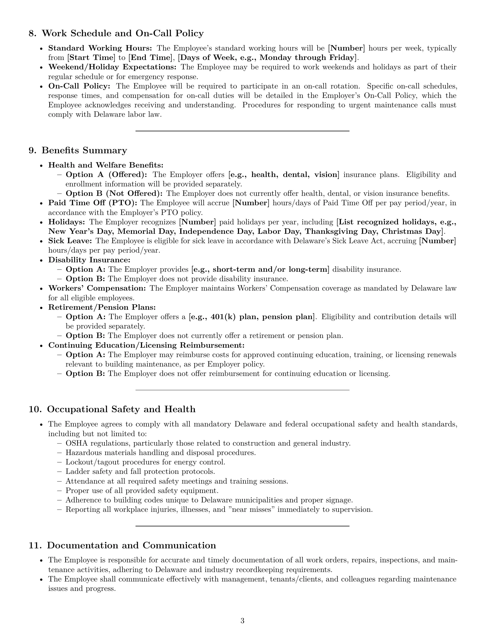 Preview page 3 of Pro Delaware maintenance technician employment contract template