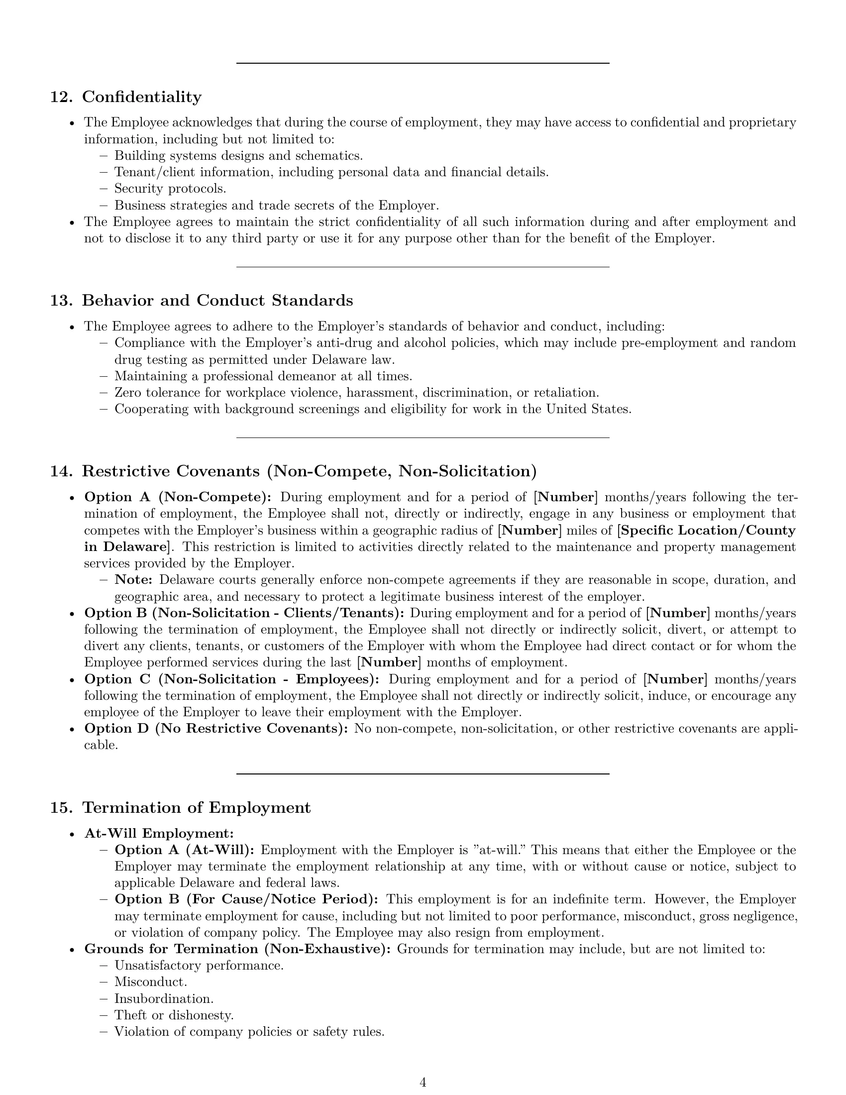 Preview page 4 of Pro Delaware maintenance technician employment contract template