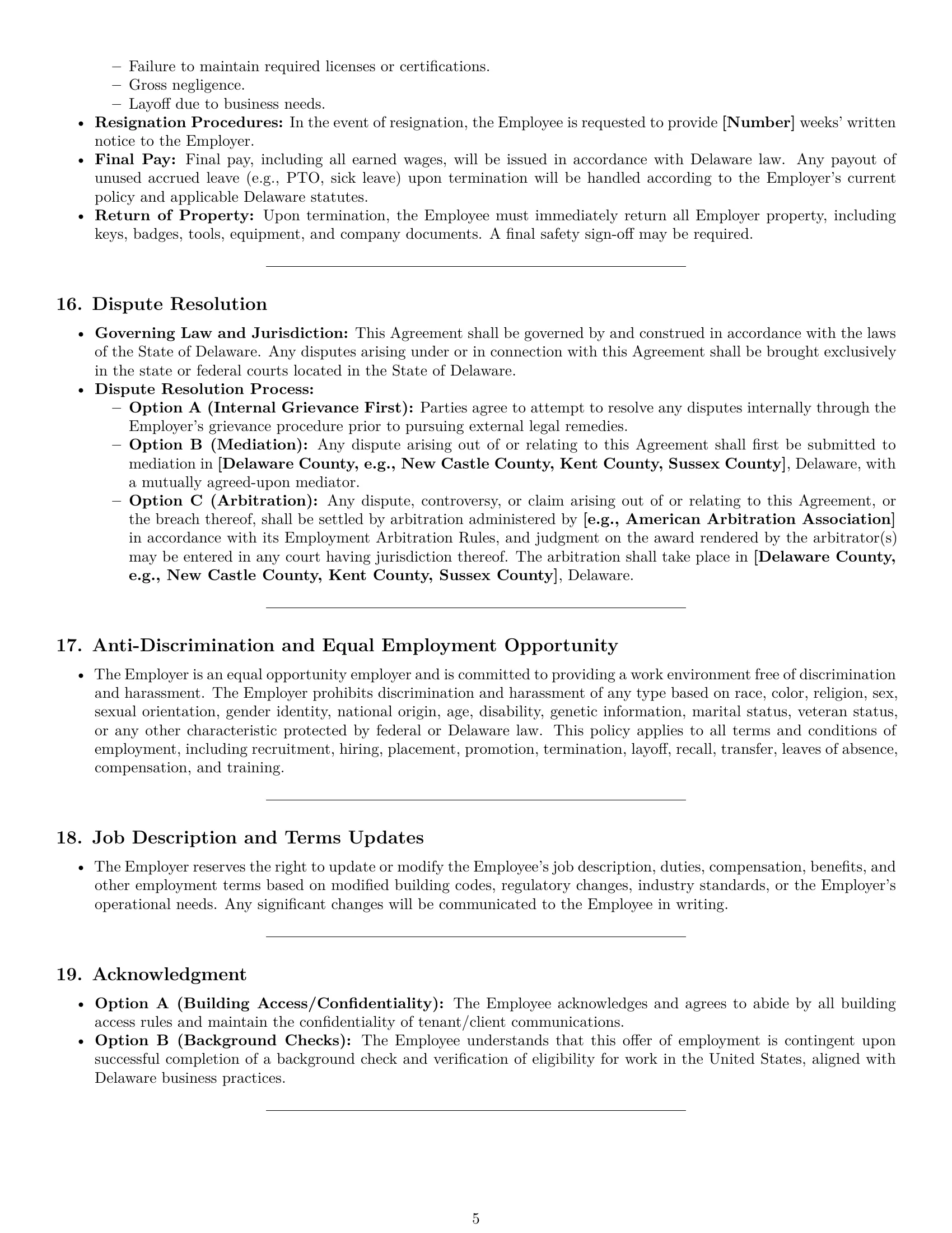 Preview page 5 of Pro Delaware maintenance technician employment contract template