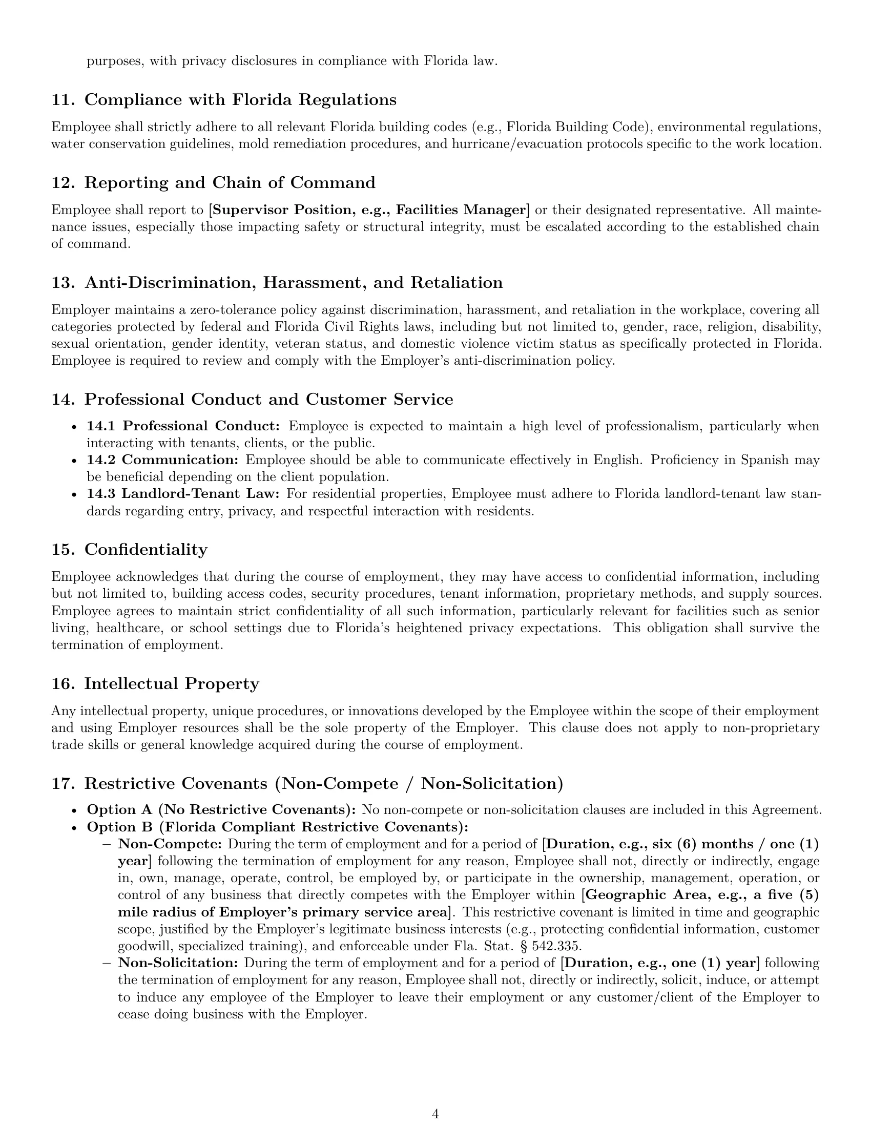 Preview page 4 of Pro Florida maintenance technician employment contract template