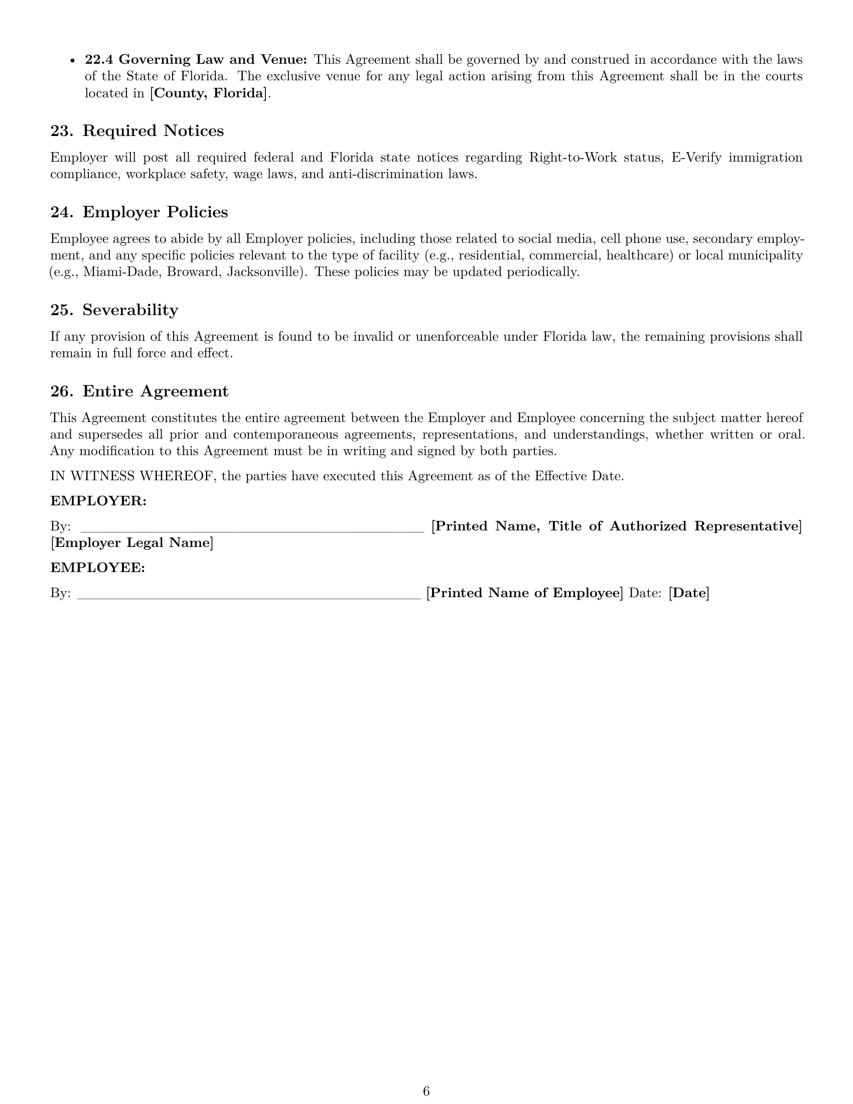 Preview page 6 of Pro Florida maintenance technician employment contract template