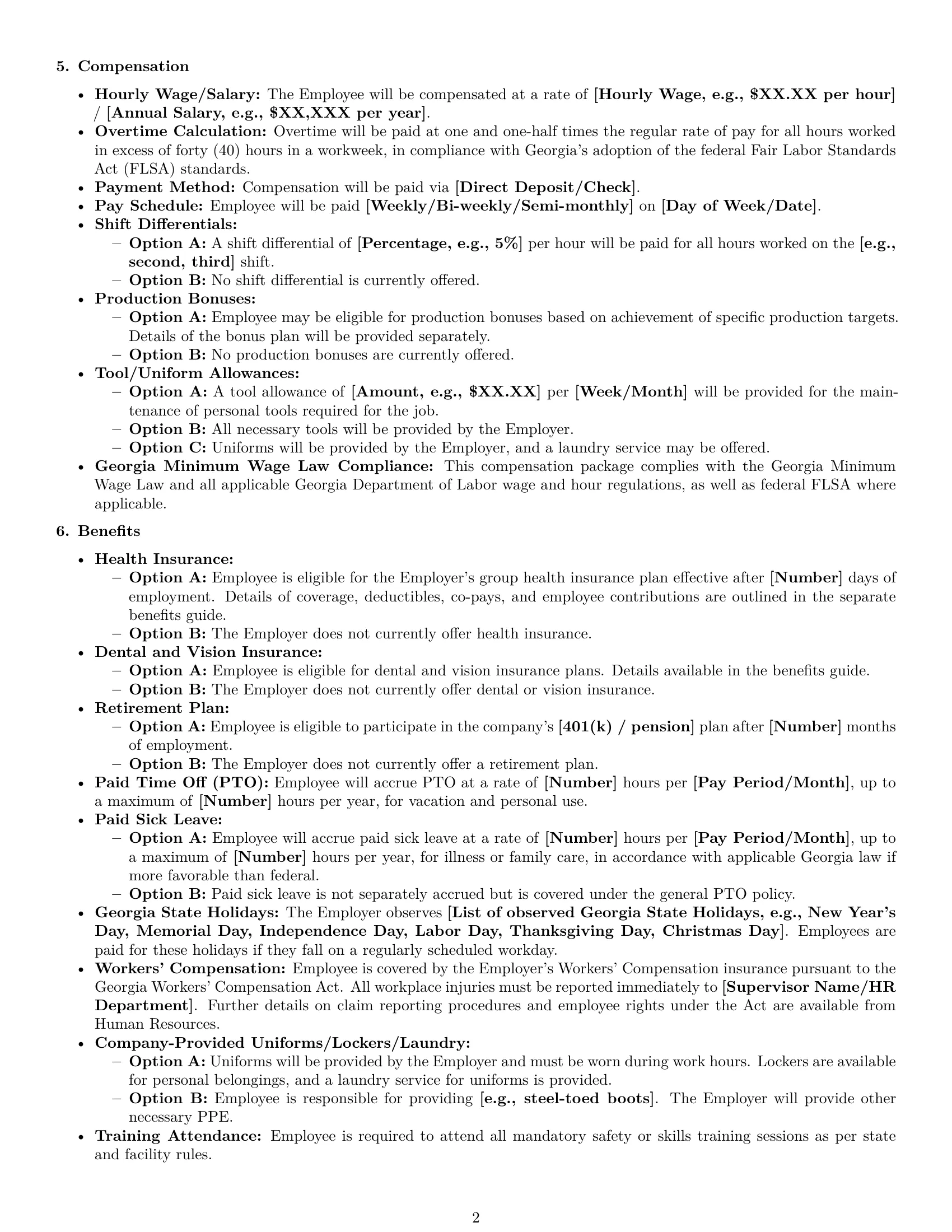 Preview page 2 of Pro Georgia assembler employment contract template
