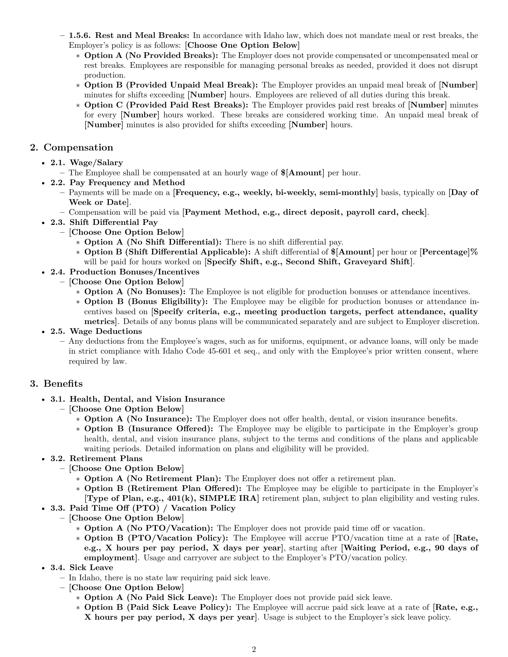 Preview page 2 of Pro Idaho assembler employment contract template