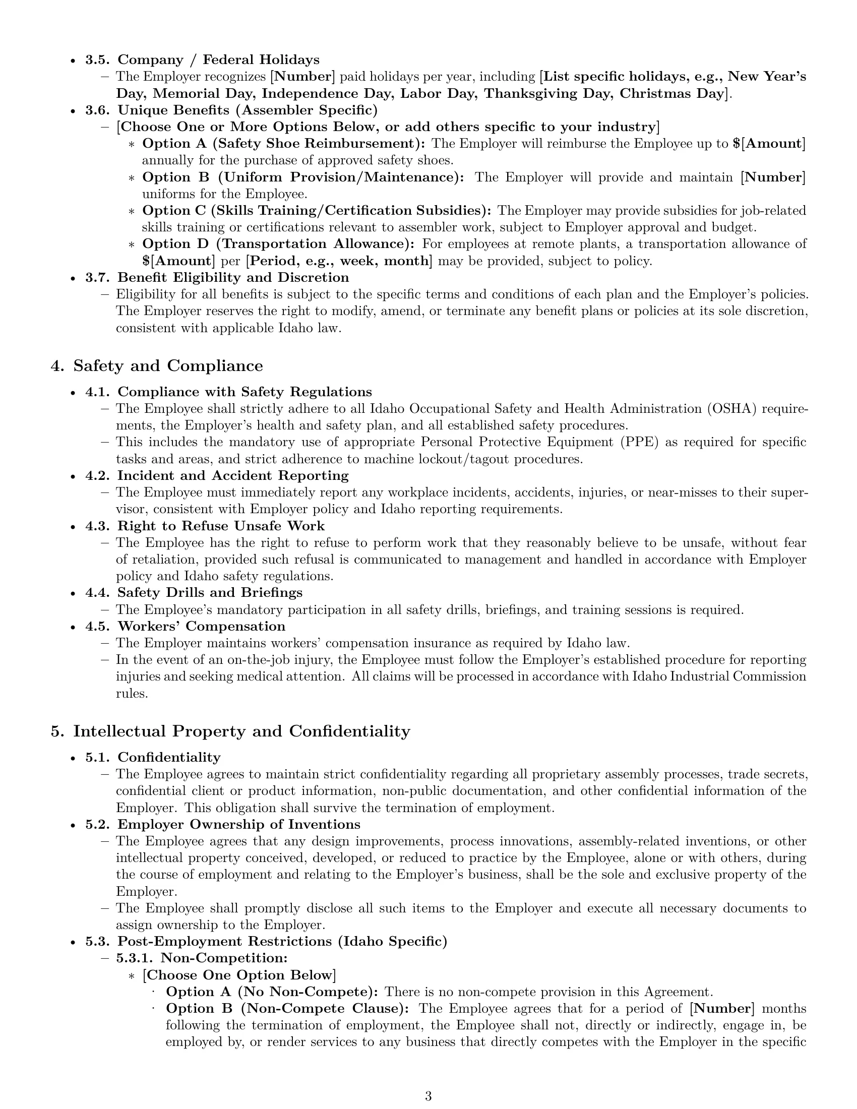 Preview page 3 of Pro Idaho assembler employment contract template