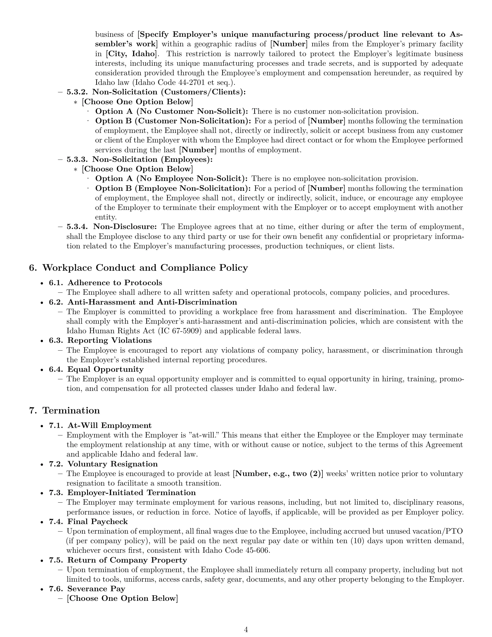 Preview page 4 of Pro Idaho assembler employment contract template