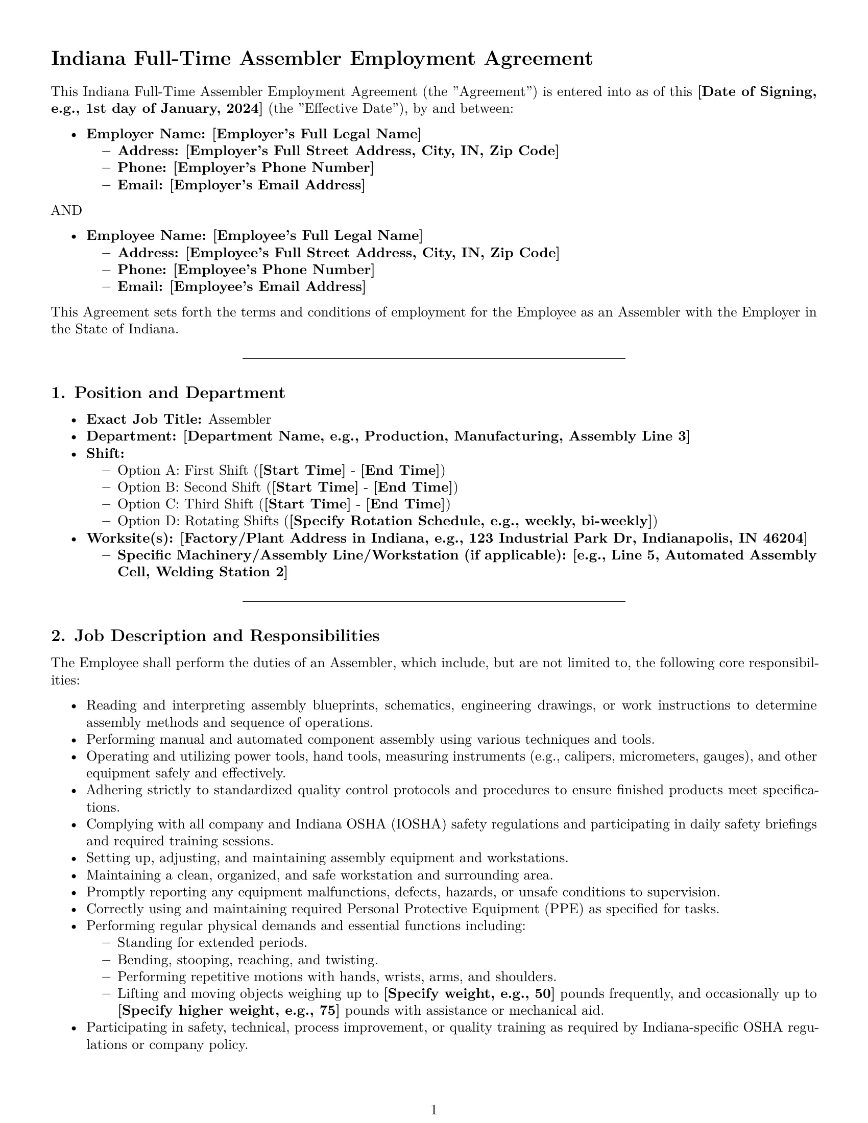 Preview page 1 of Pro Indiana assembler employment contract template