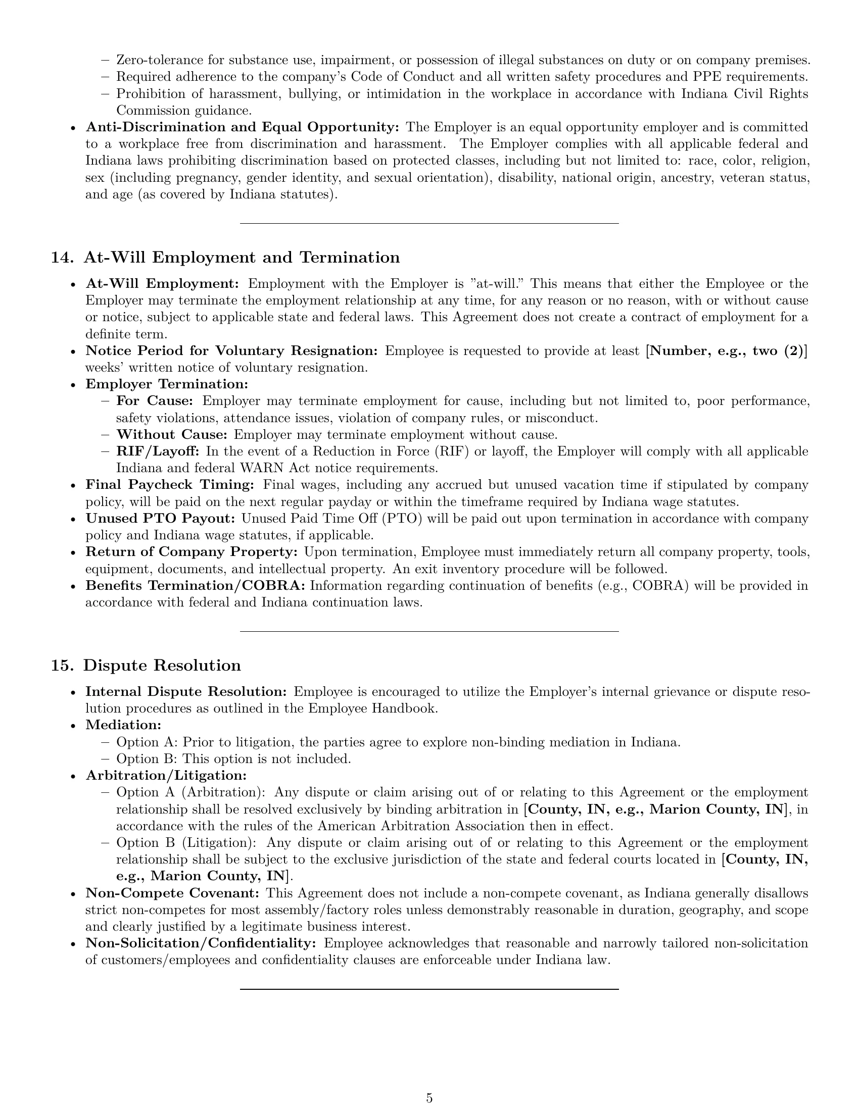 Preview page 5 of Pro Indiana assembler employment contract template
