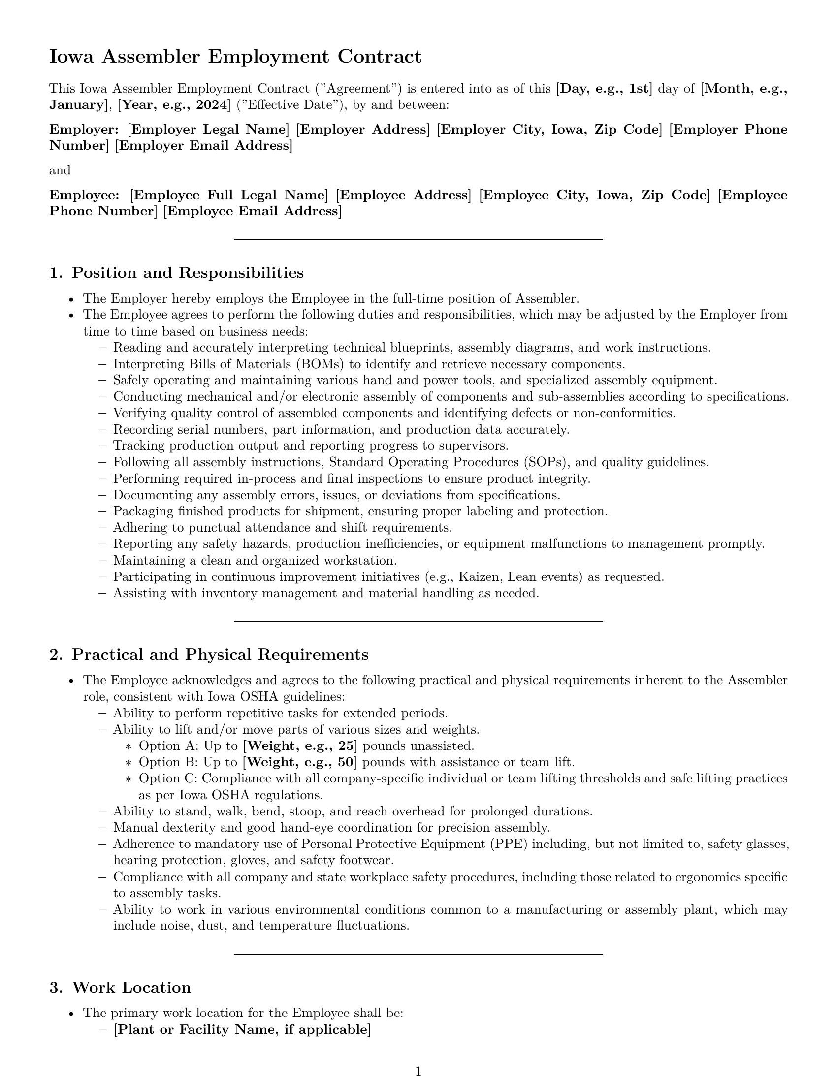 Preview page 1 of Pro Iowa assembler employment contract template