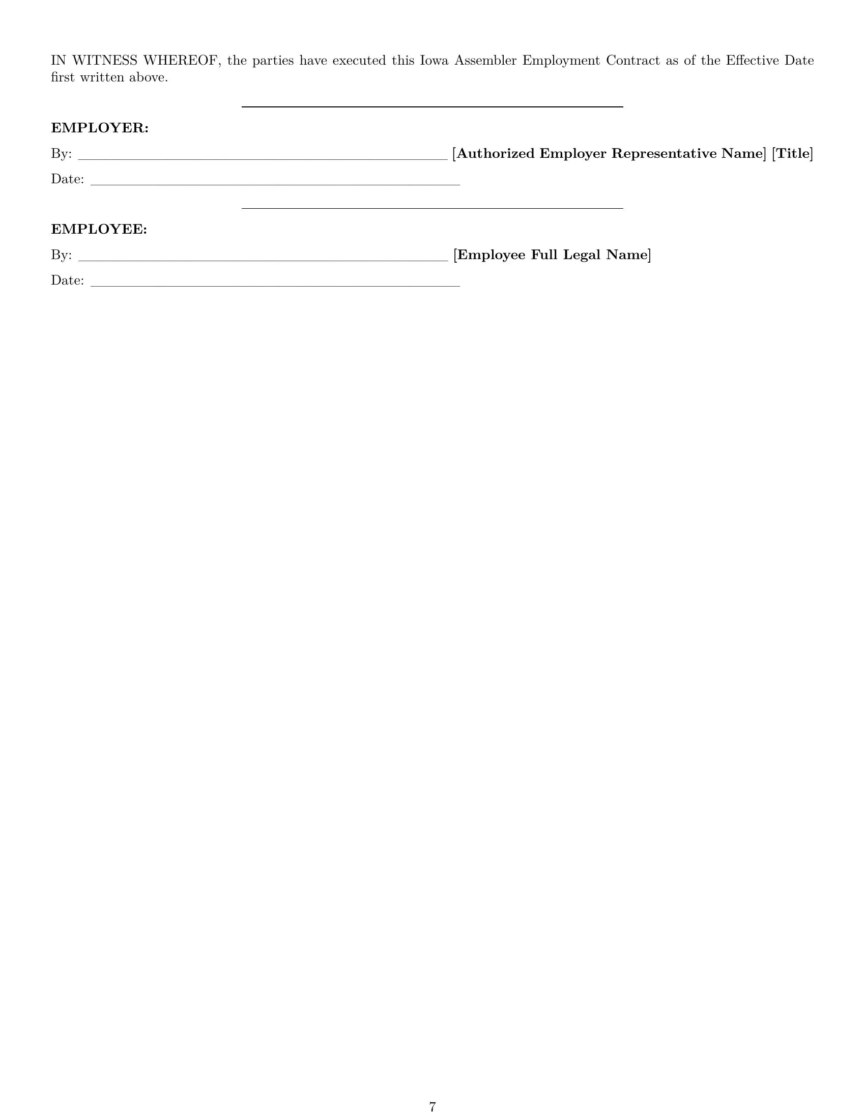 Preview page 7 of Pro Iowa assembler employment contract template