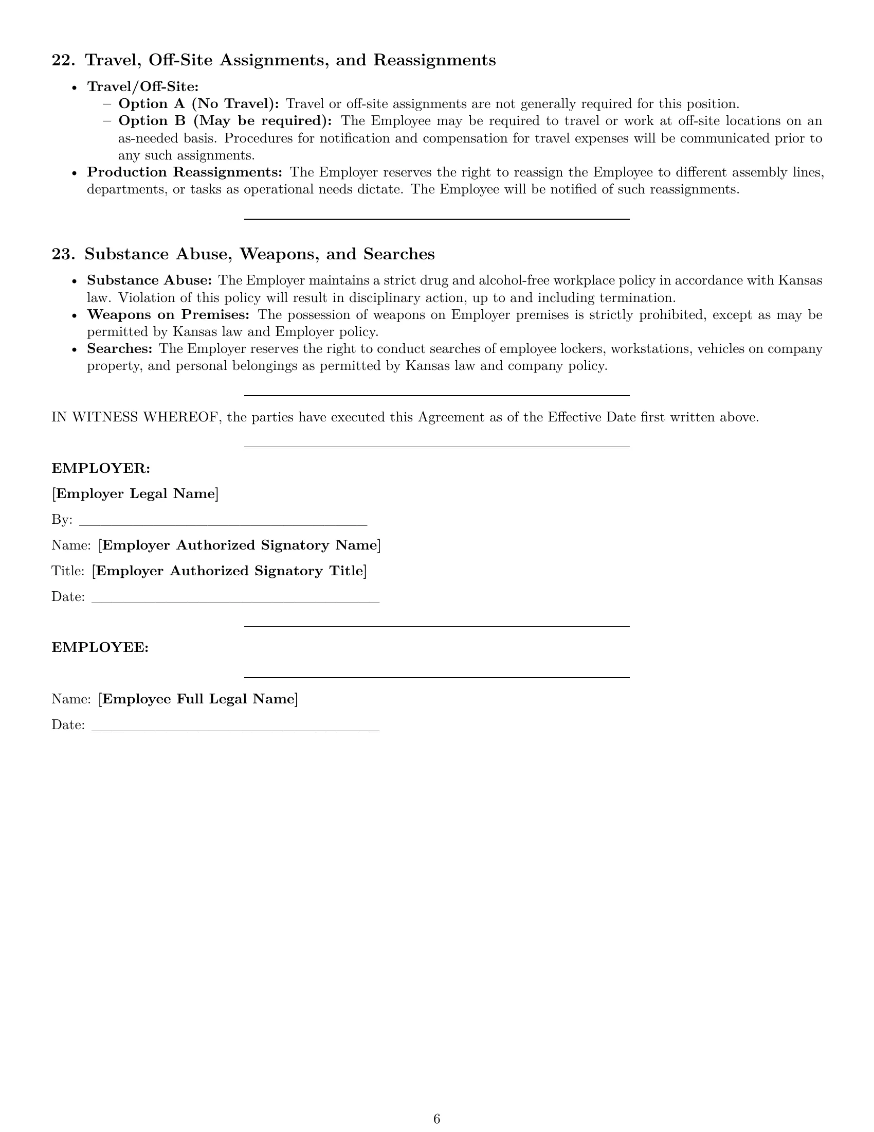 Preview page 6 of Pro Kansas assembler employment contract template