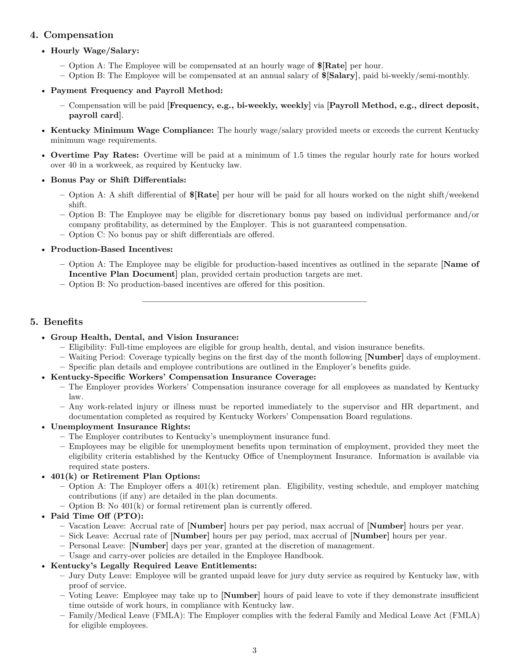 Preview page 3 of Pro Kentucky assembler employment contract template