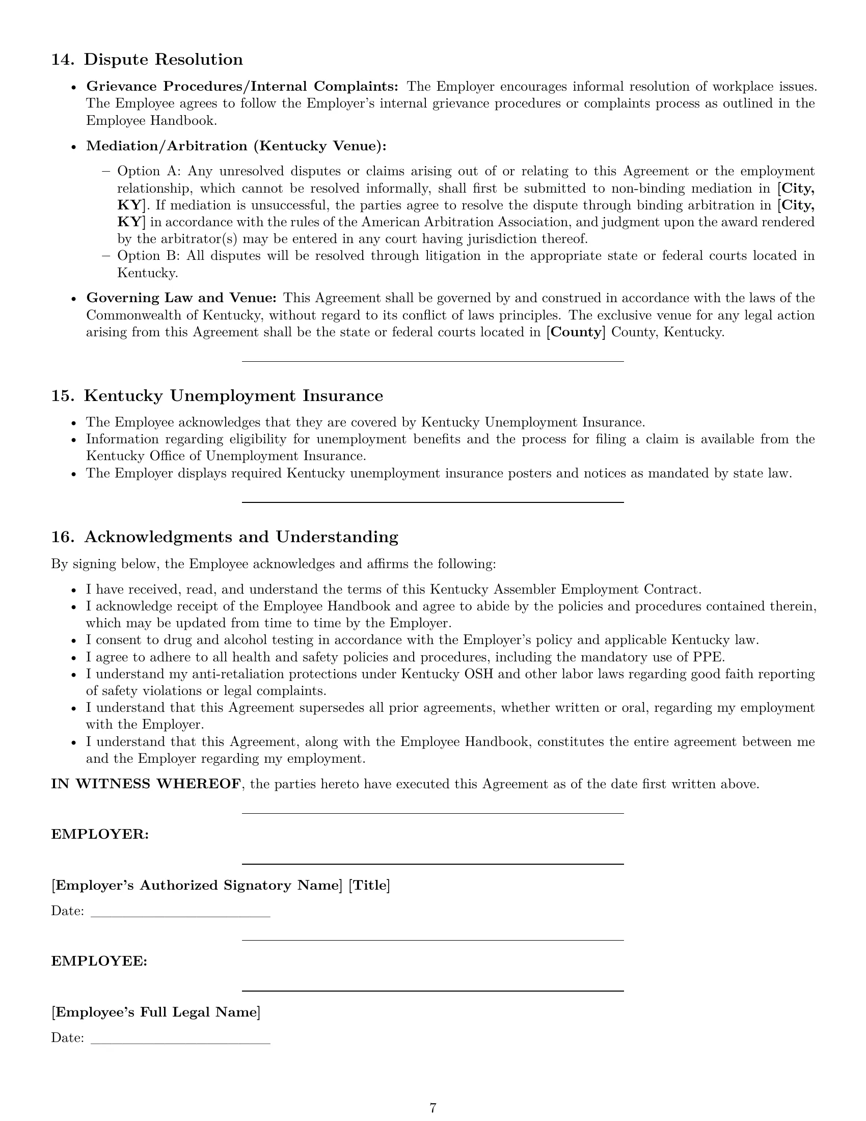 Preview page 7 of Pro Kentucky assembler employment contract template