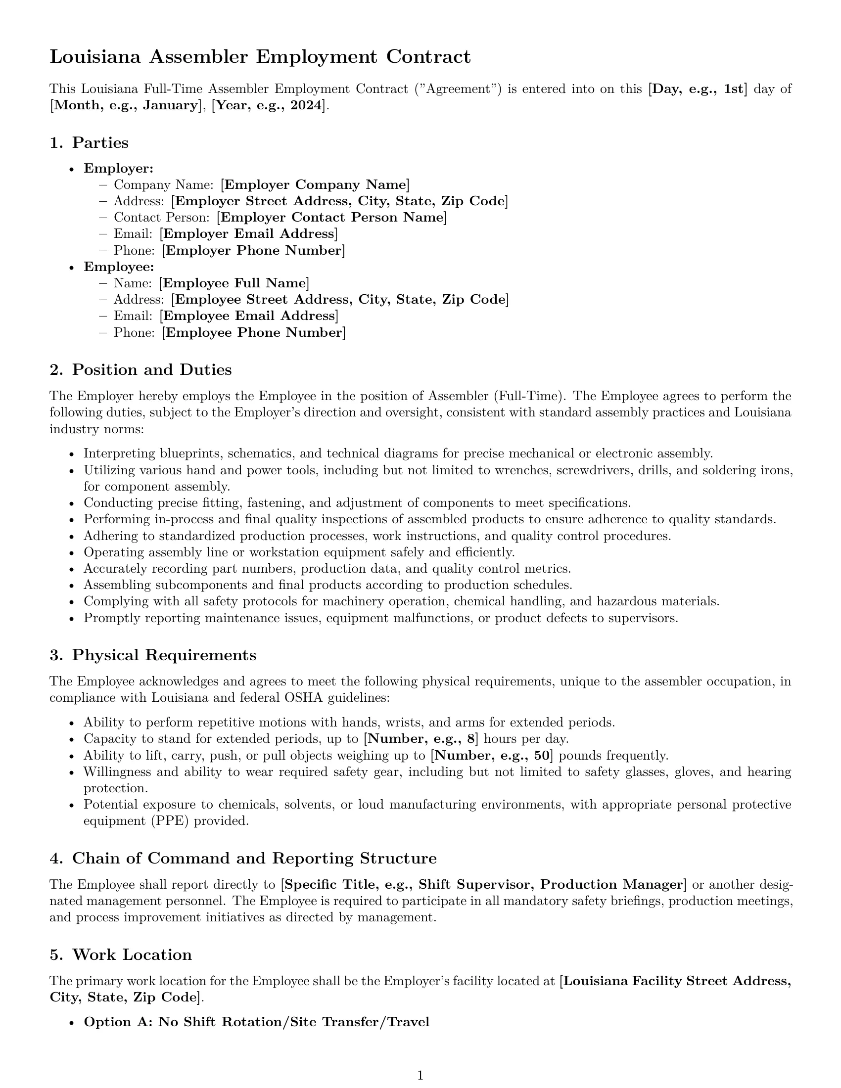 Preview page 1 of Pro Louisiana assembler employment contract template