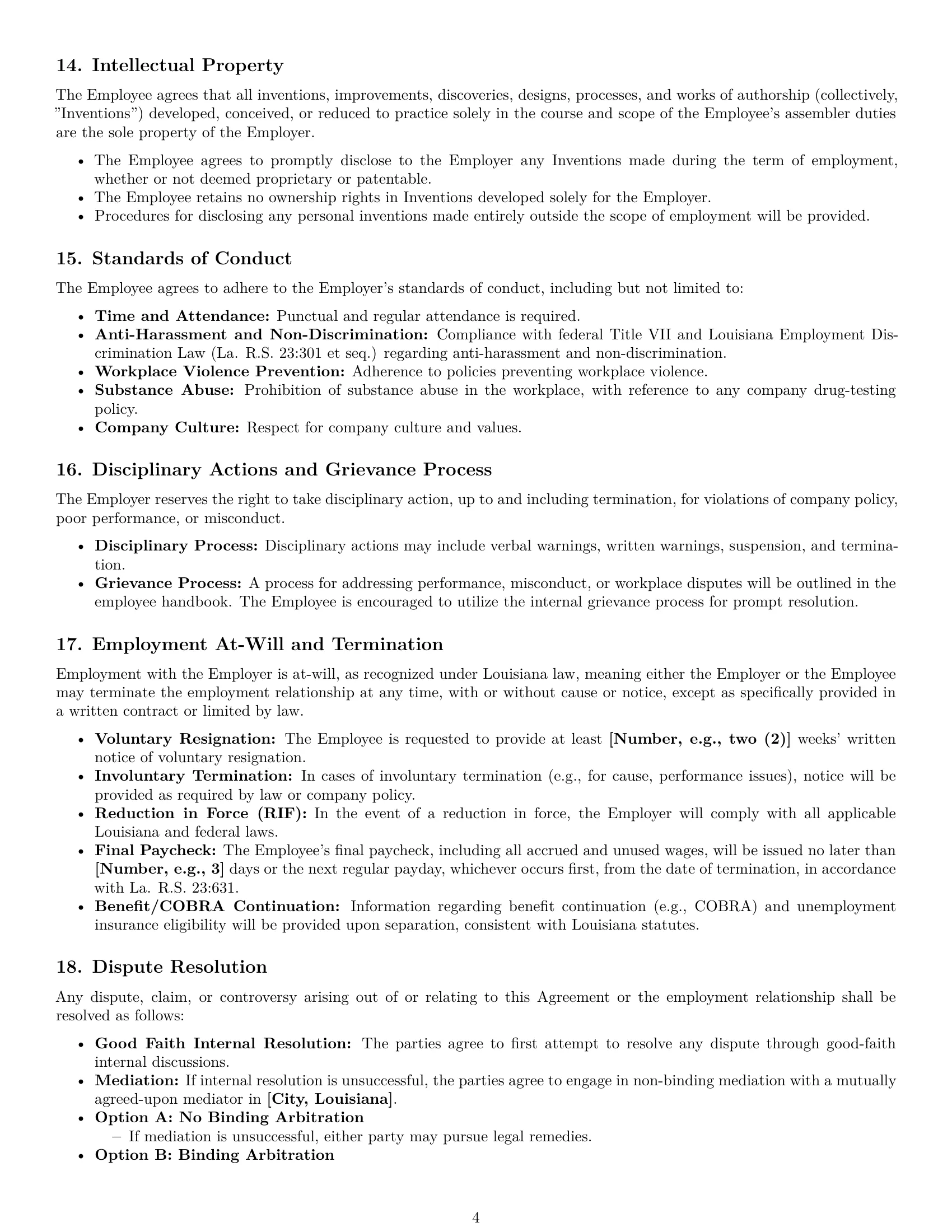 Preview page 4 of Pro Louisiana assembler employment contract template