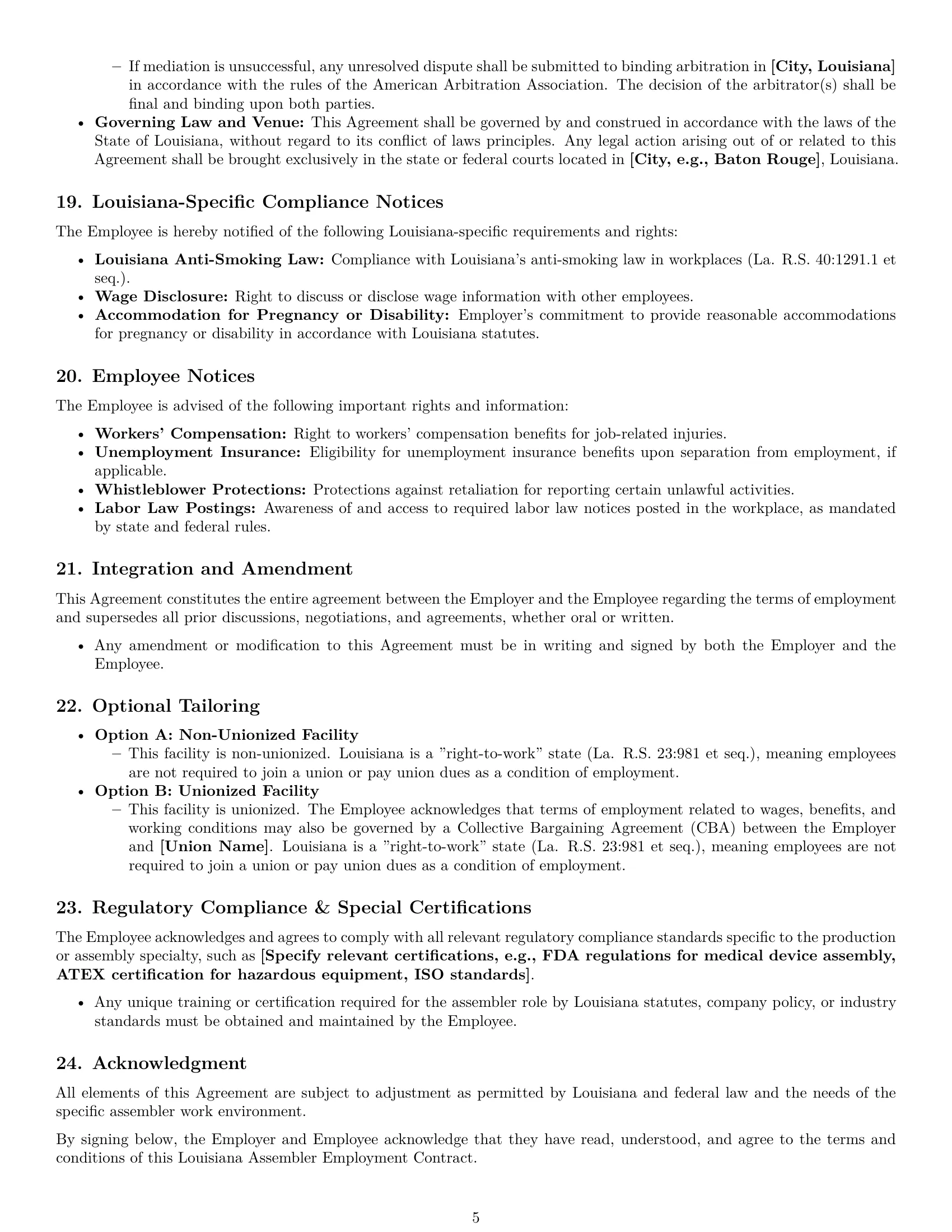 Preview page 5 of Pro Louisiana assembler employment contract template