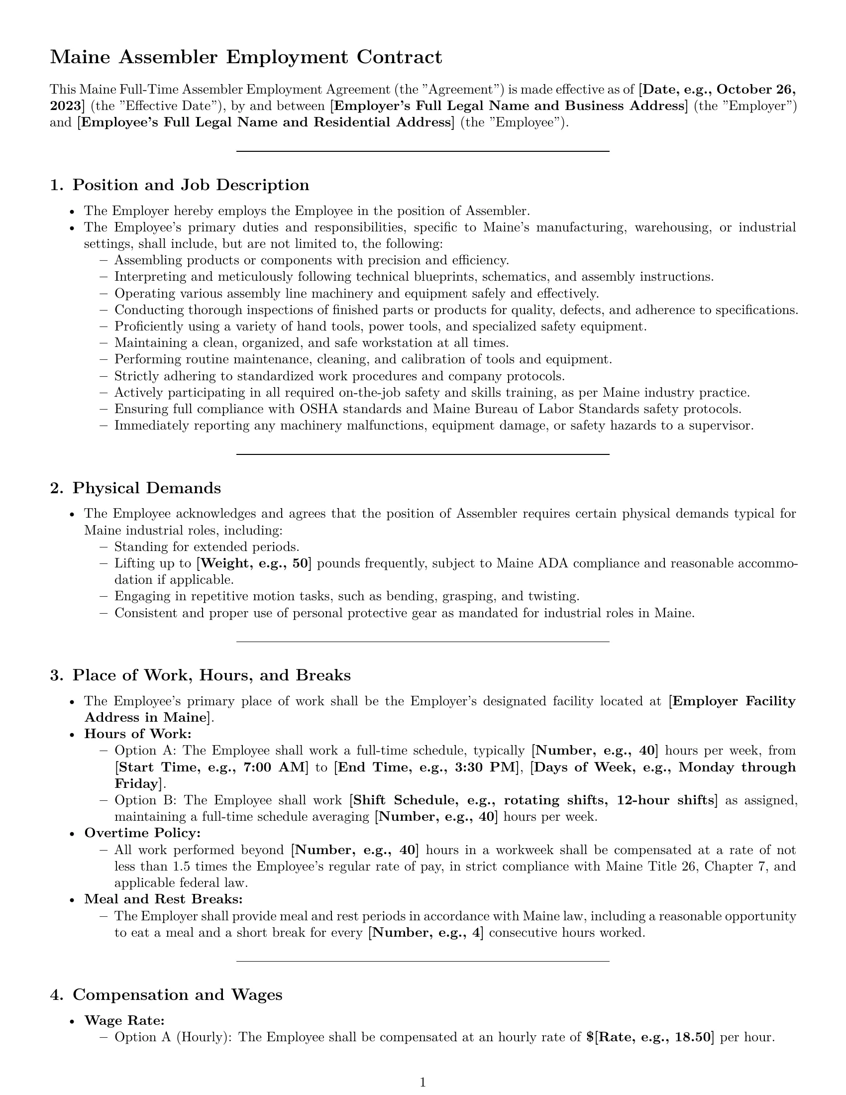 Preview page 1 of Pro Maine assembler employment contract template