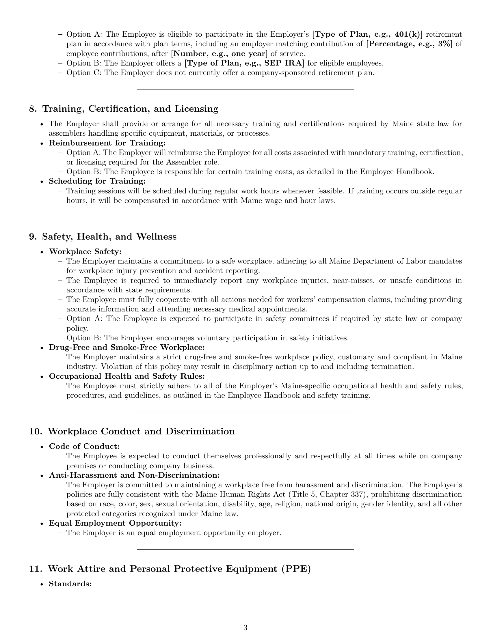 Preview page 3 of Pro Maine assembler employment contract template