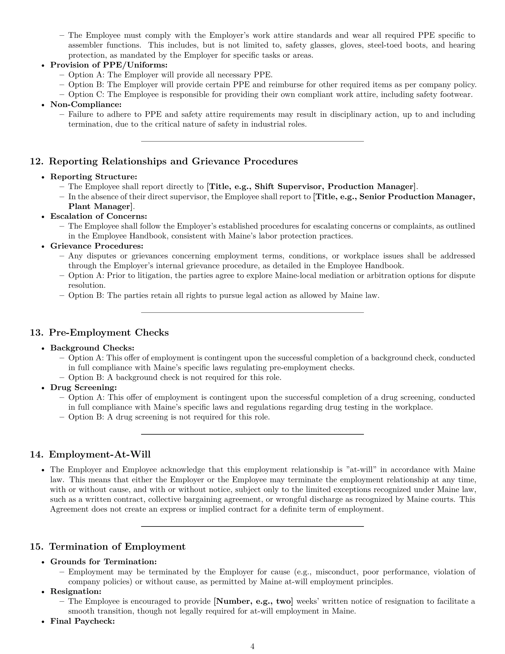 Preview page 4 of Pro Maine assembler employment contract template