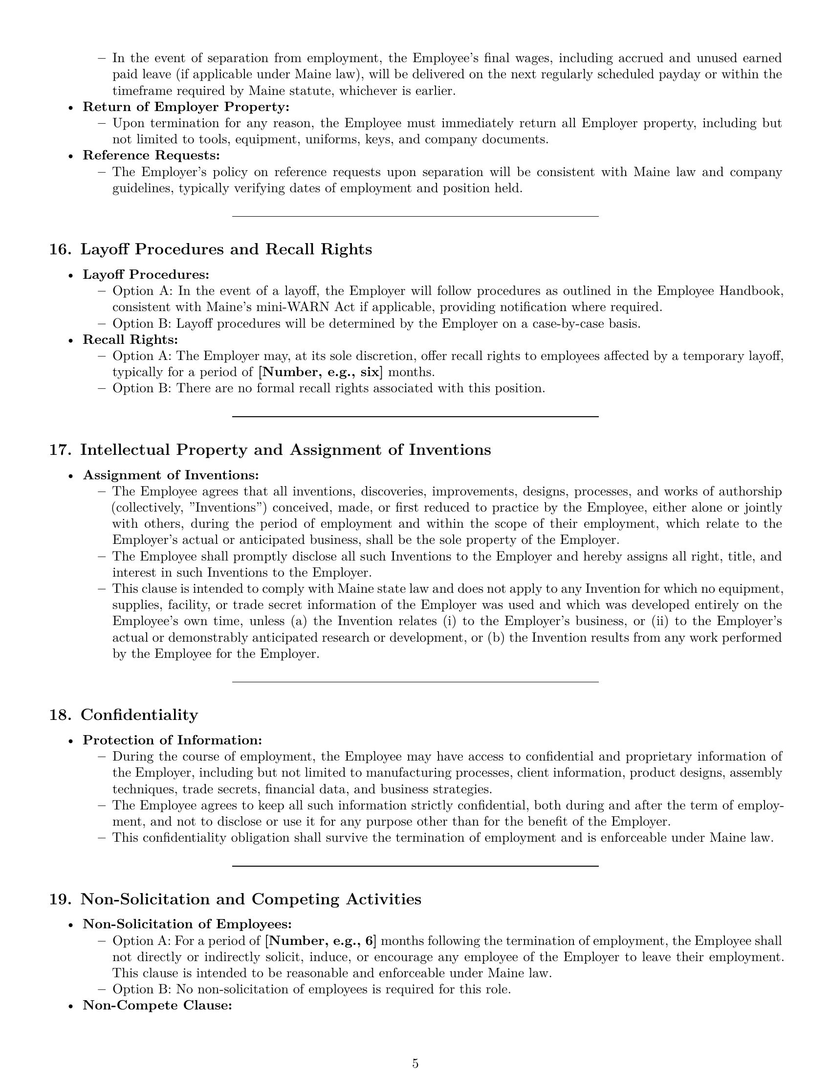 Preview page 5 of Pro Maine assembler employment contract template
