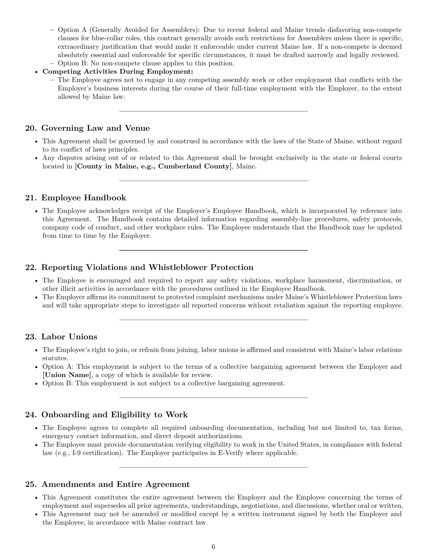 Preview page 6 of Pro Maine assembler employment contract template