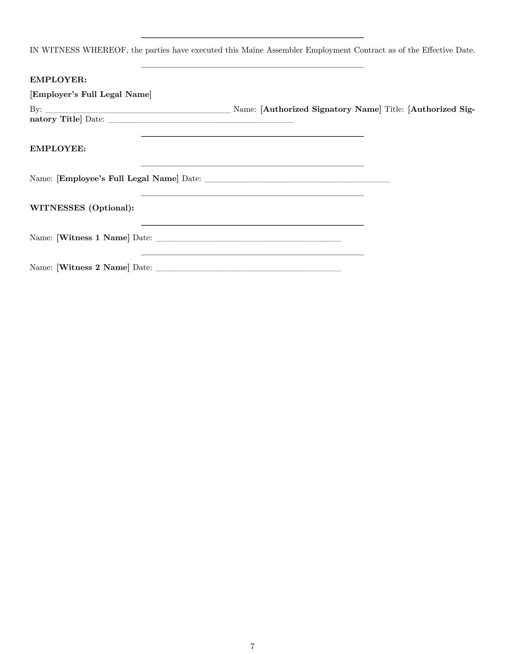 Preview page 7 of Pro Maine assembler employment contract template