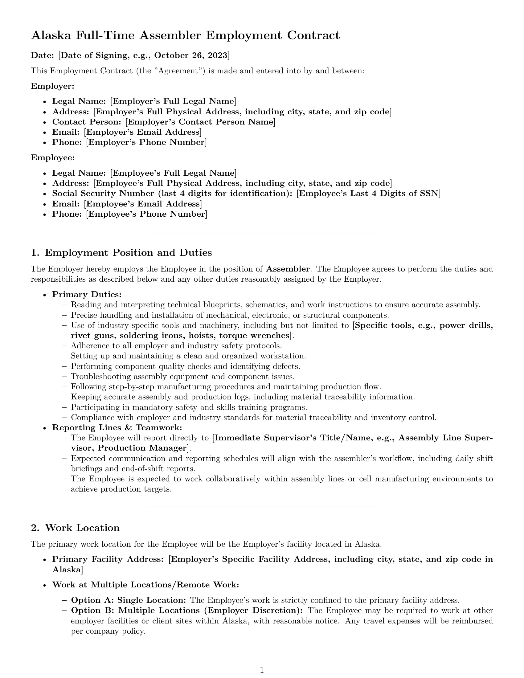 Preview page 1 of Pro Alaska assembler employment contract template