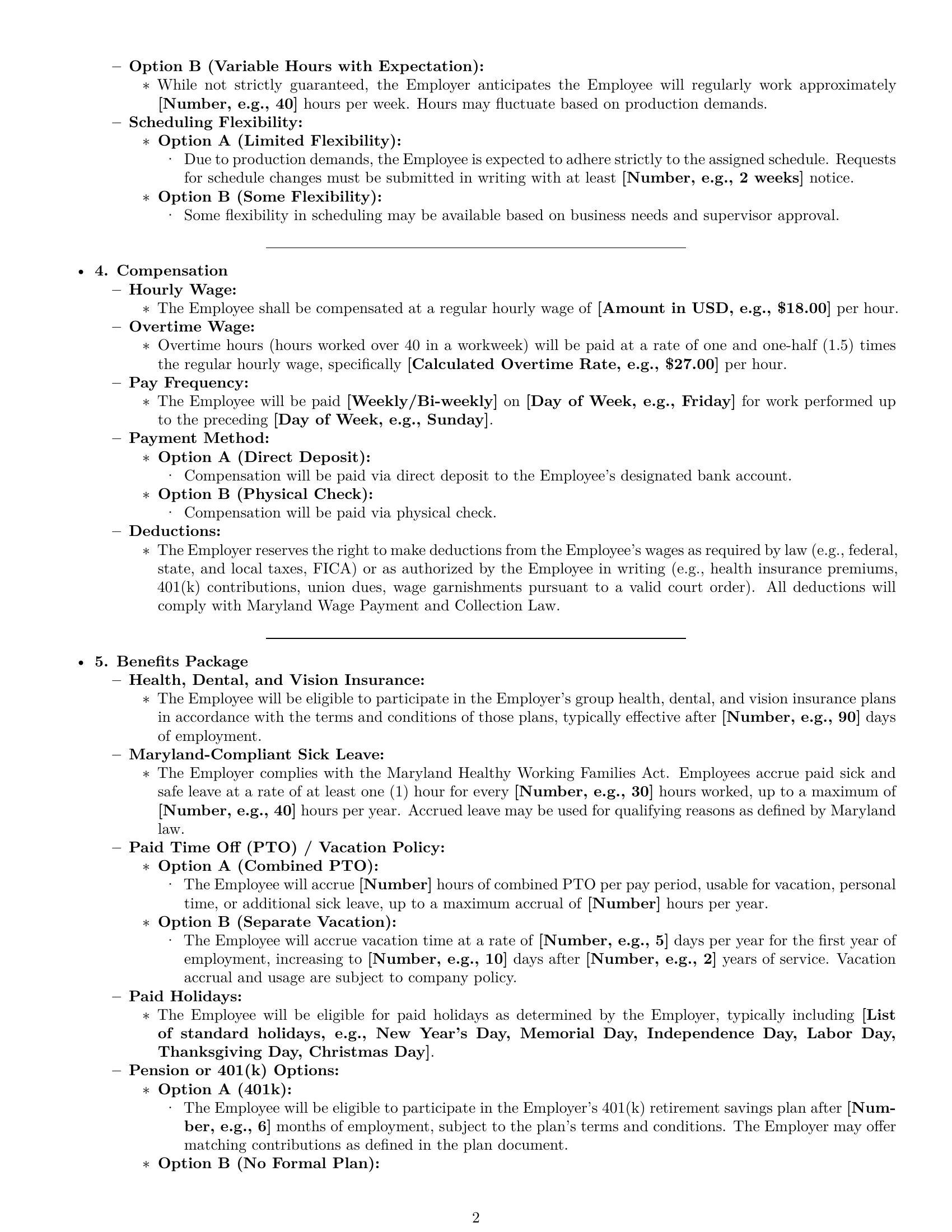 Preview page 2 of Pro Maryland assembler employment contract template