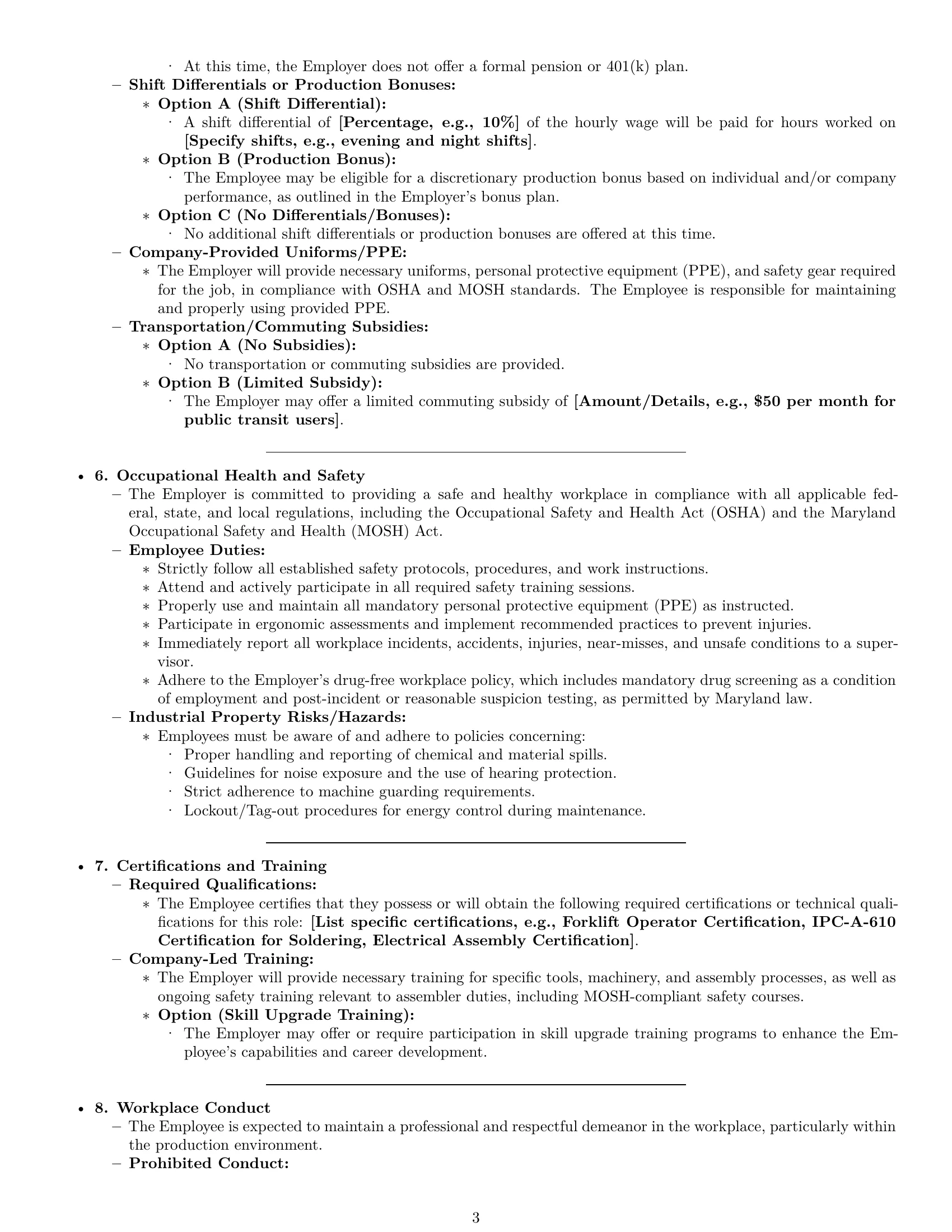 Preview page 3 of Pro Maryland assembler employment contract template