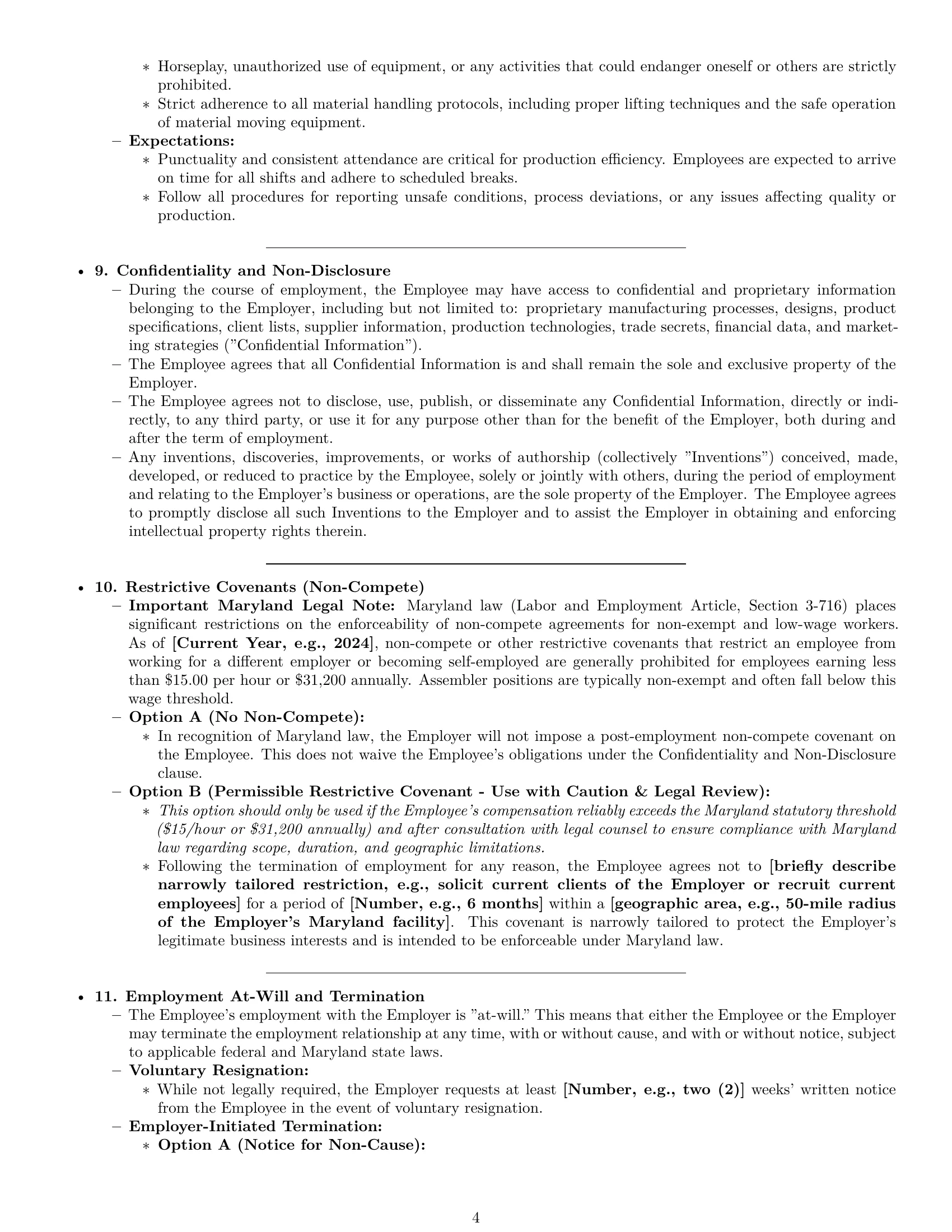 Preview page 4 of Pro Maryland assembler employment contract template
