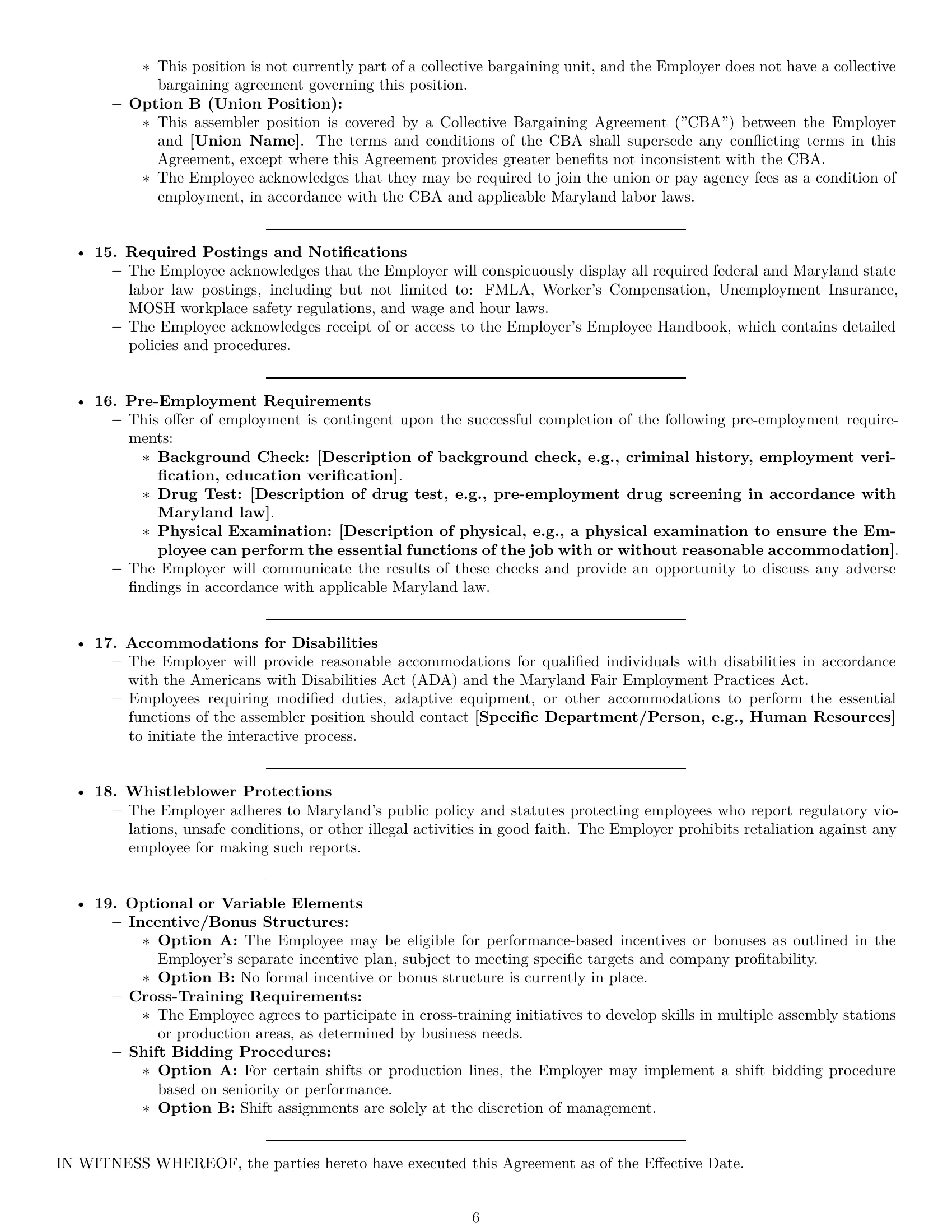 Preview page 6 of Pro Maryland assembler employment contract template