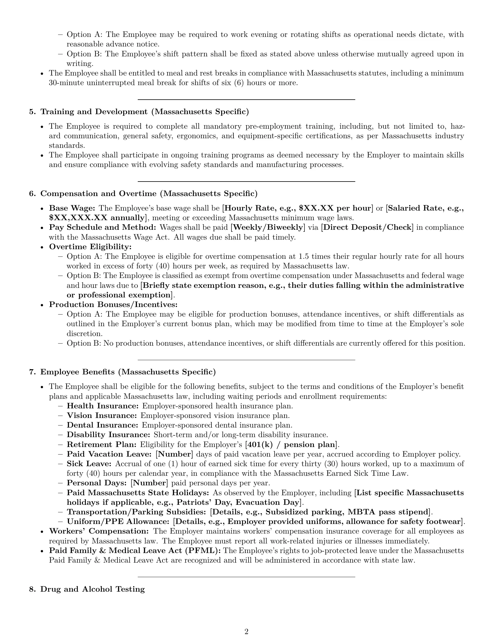 Preview page 2 of Pro Massachusetts assembler employment contract template