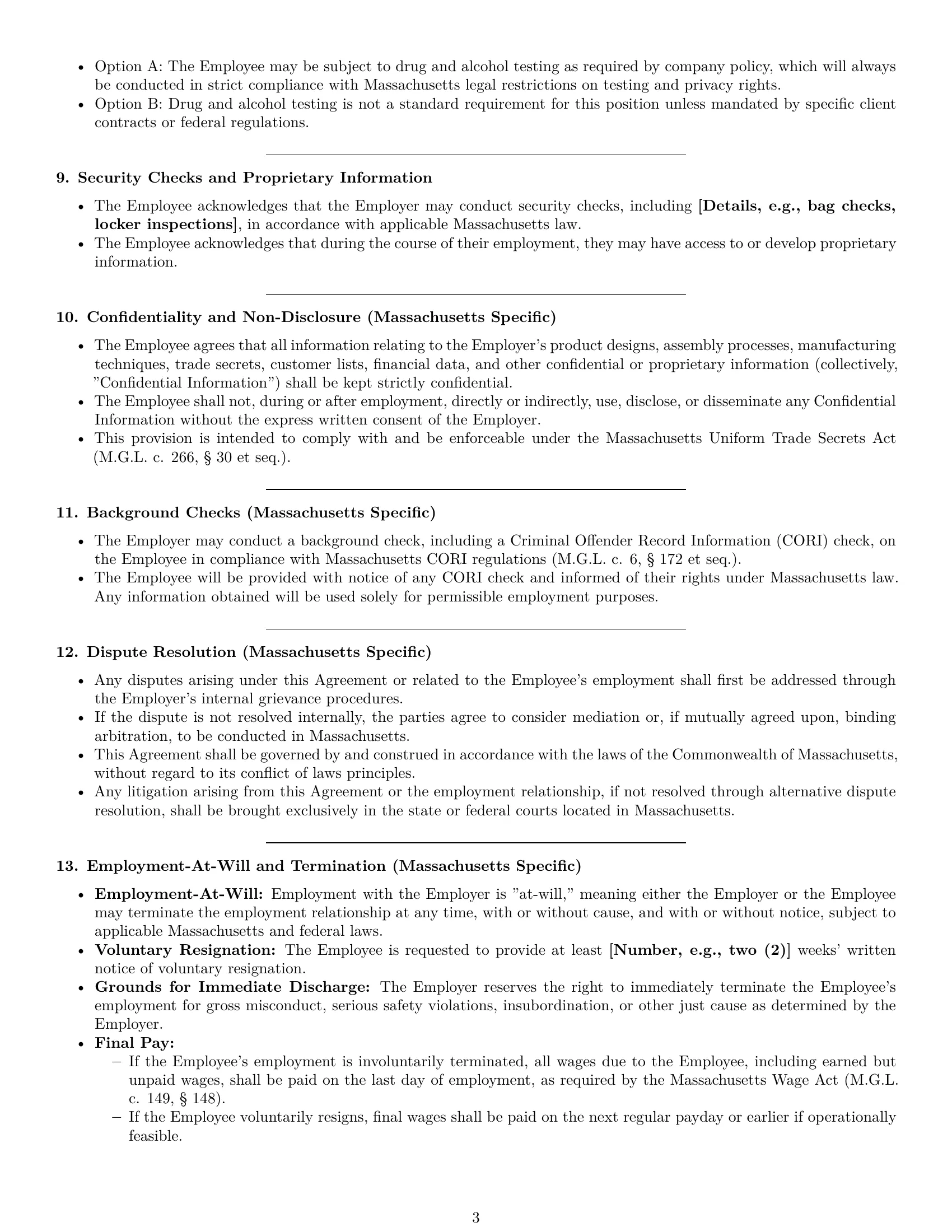 Preview page 3 of Pro Massachusetts assembler employment contract template